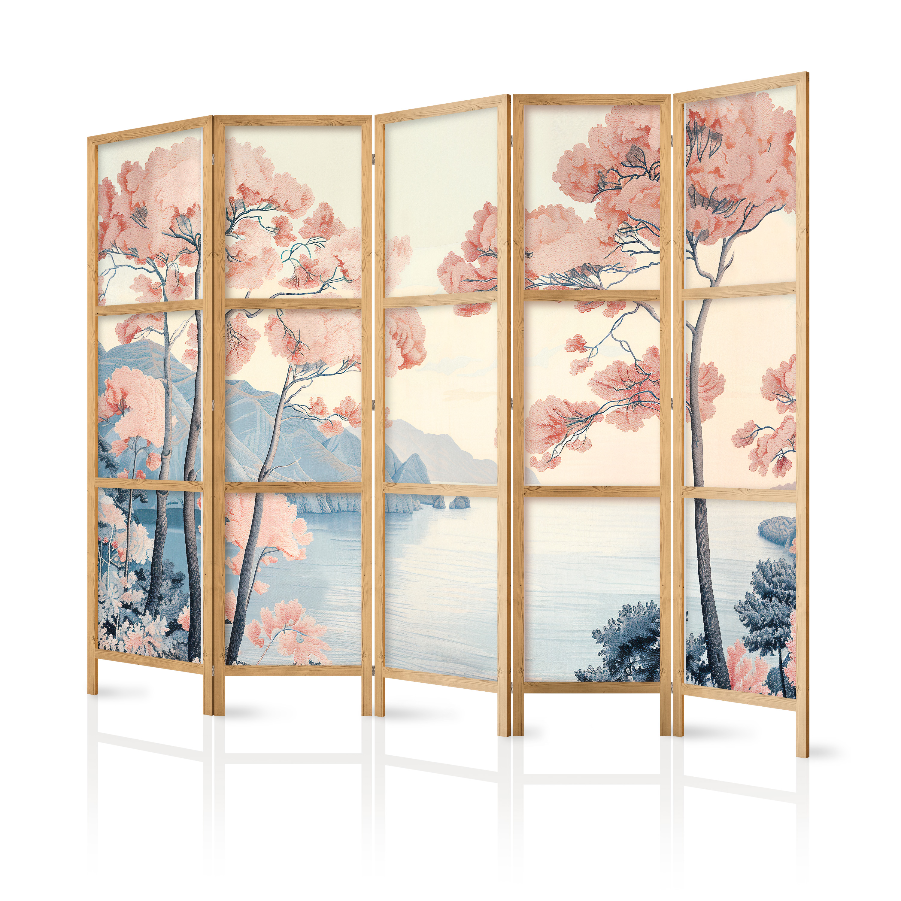 Paravent Japonais -et Arbres Aux Délicates Nuances Roses. 225x172