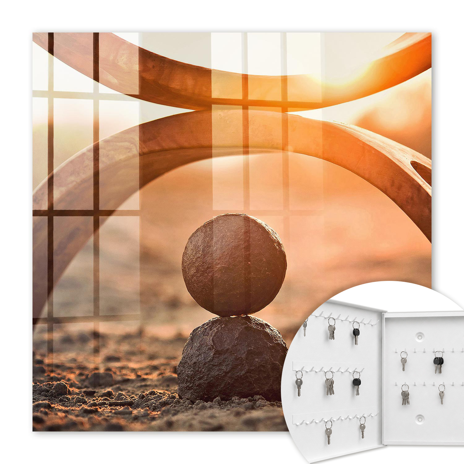 Armoire À Clés - (30 Cm X 30 Cm) - Boîte À Clés Murale - Coffret De Rangement Pour Clés - Couleur Blanche - Ouverture Vers La Gauche - Pour Maison Et Bureau - Harmonie Abstraite