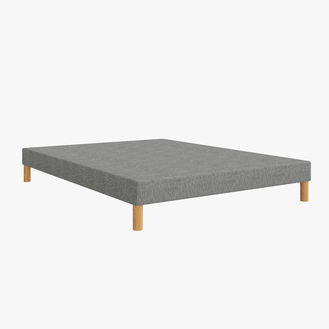 Spring - Sommier Tapissier 160x200 Tissu Gris Piètement En Bois