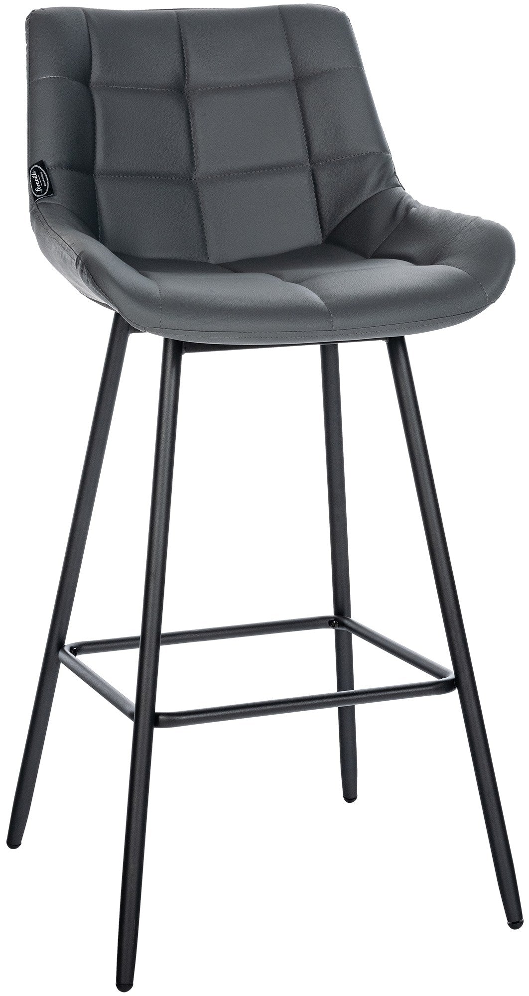 Tabouret De Bar X1 Avec Repose-pieds Revêtement En Pvc Gris Piètement À Quatre Pieds 10_0005456