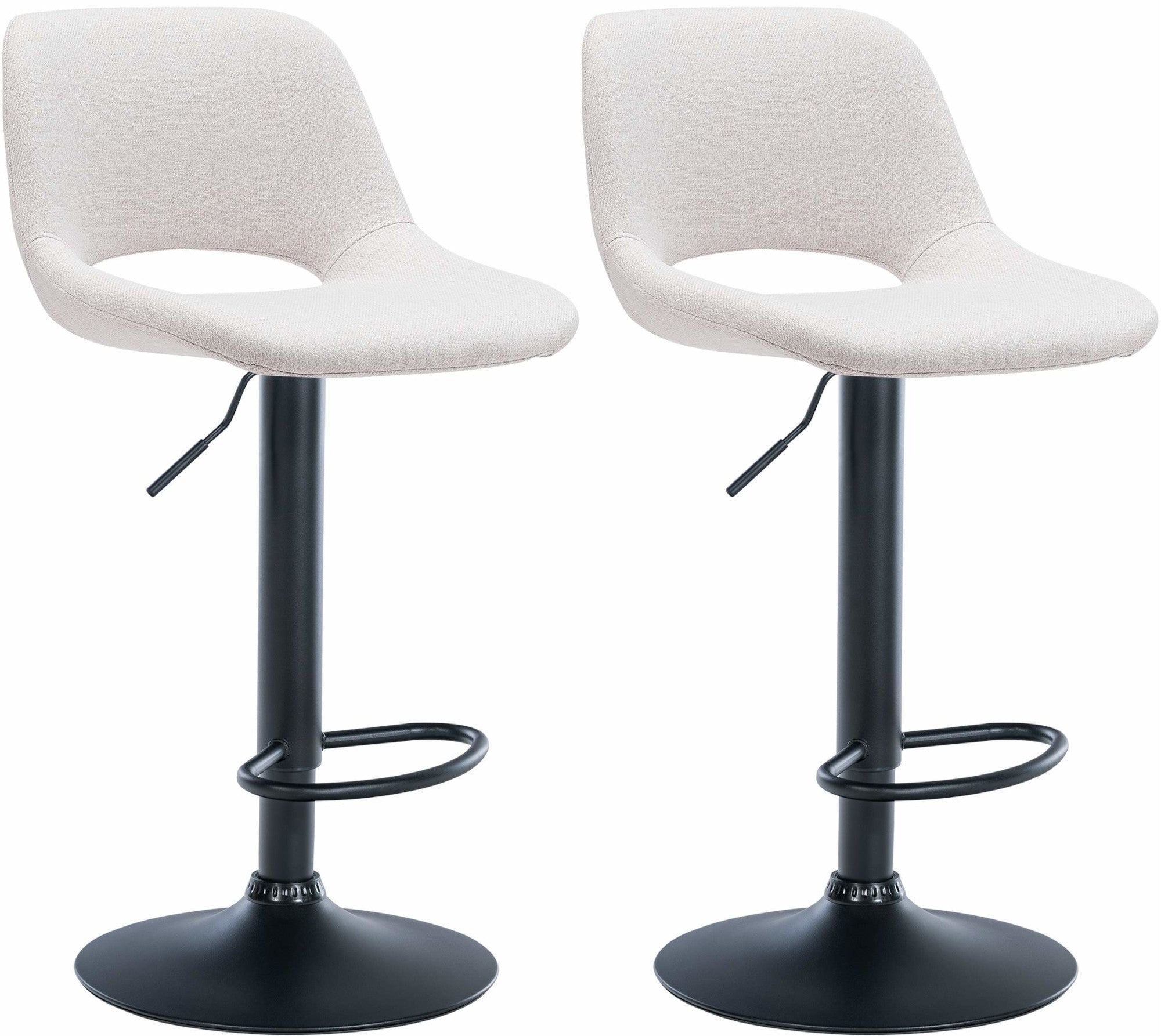 Tabourets De Bar Chaises Haute X2 Avec Repose-pieds En Tissu Crème Piètement Métallique Noir 10_0004096