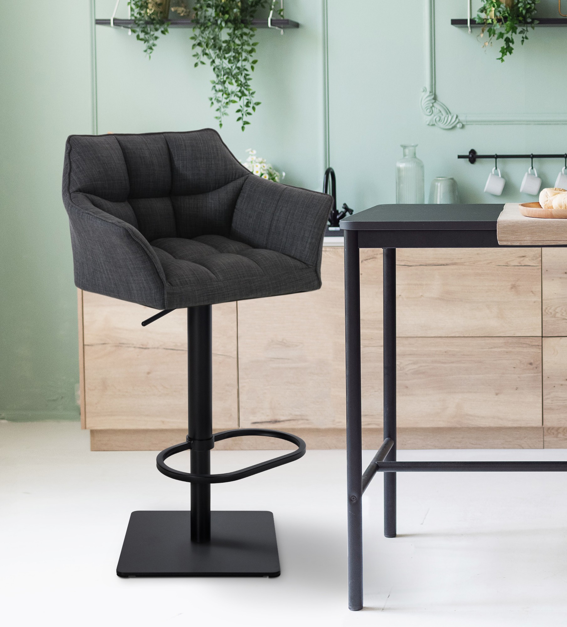 Tabouret De Bar Damaso B Tissu Gris Foncé