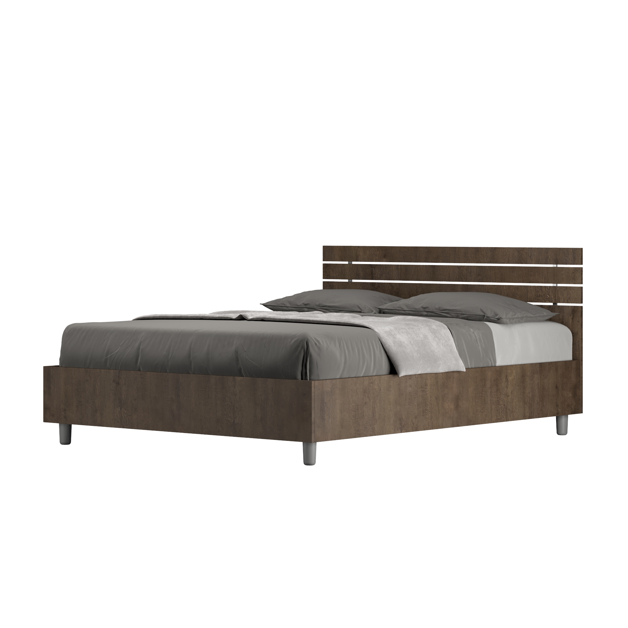 Lit Double Sans Sommier 140x190 Tête De Lit Droite Avec Des Lames Noyer Ankel