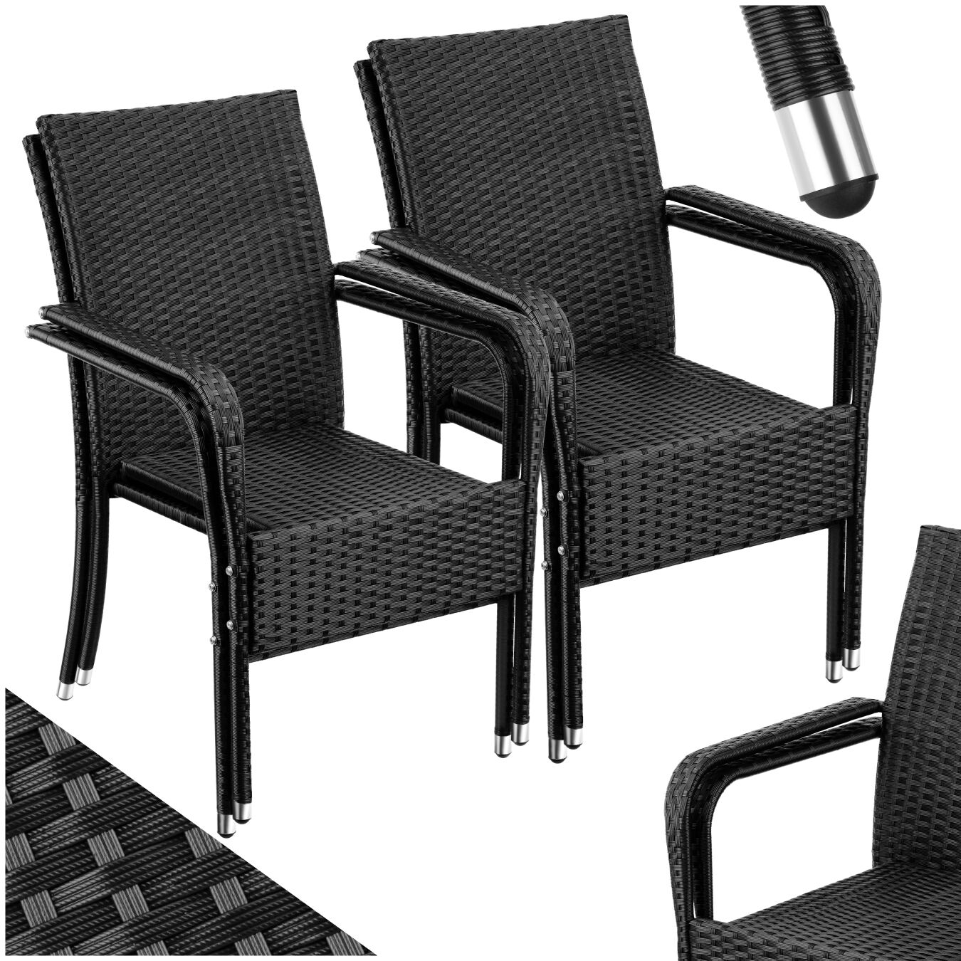 Lot De 4 Chaises En Rotin Résistantes Aux Uvs Capacité Charge 120kg