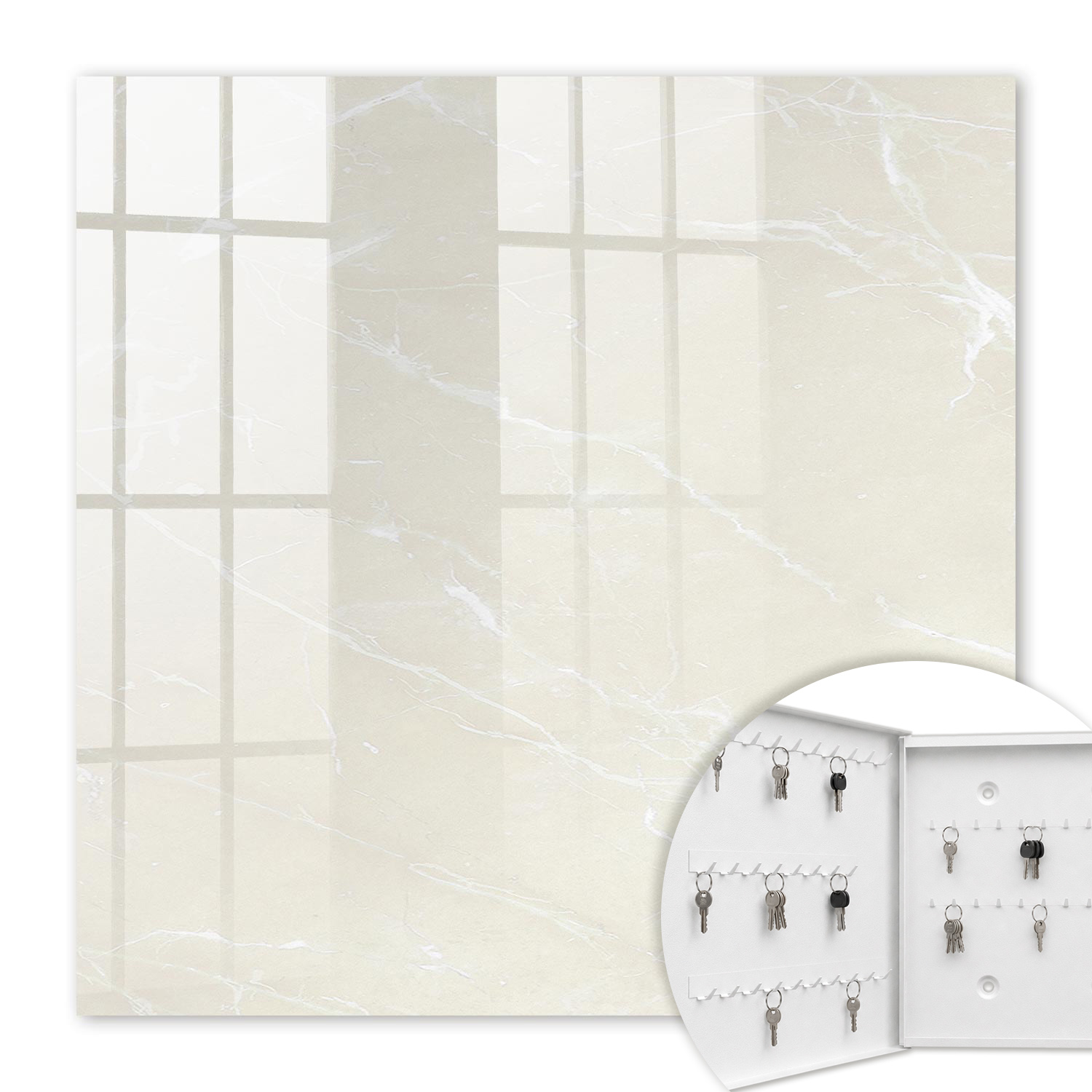 Armoire À Clés - (30 Cm X 30 Cm) - Boîte À Clés Murale - Coffret De Rangement Pour Clés - Couleur Blanche - Ouverture Vers La Gauche - Pour Maison Et Bureau - Élégance Du Marbre