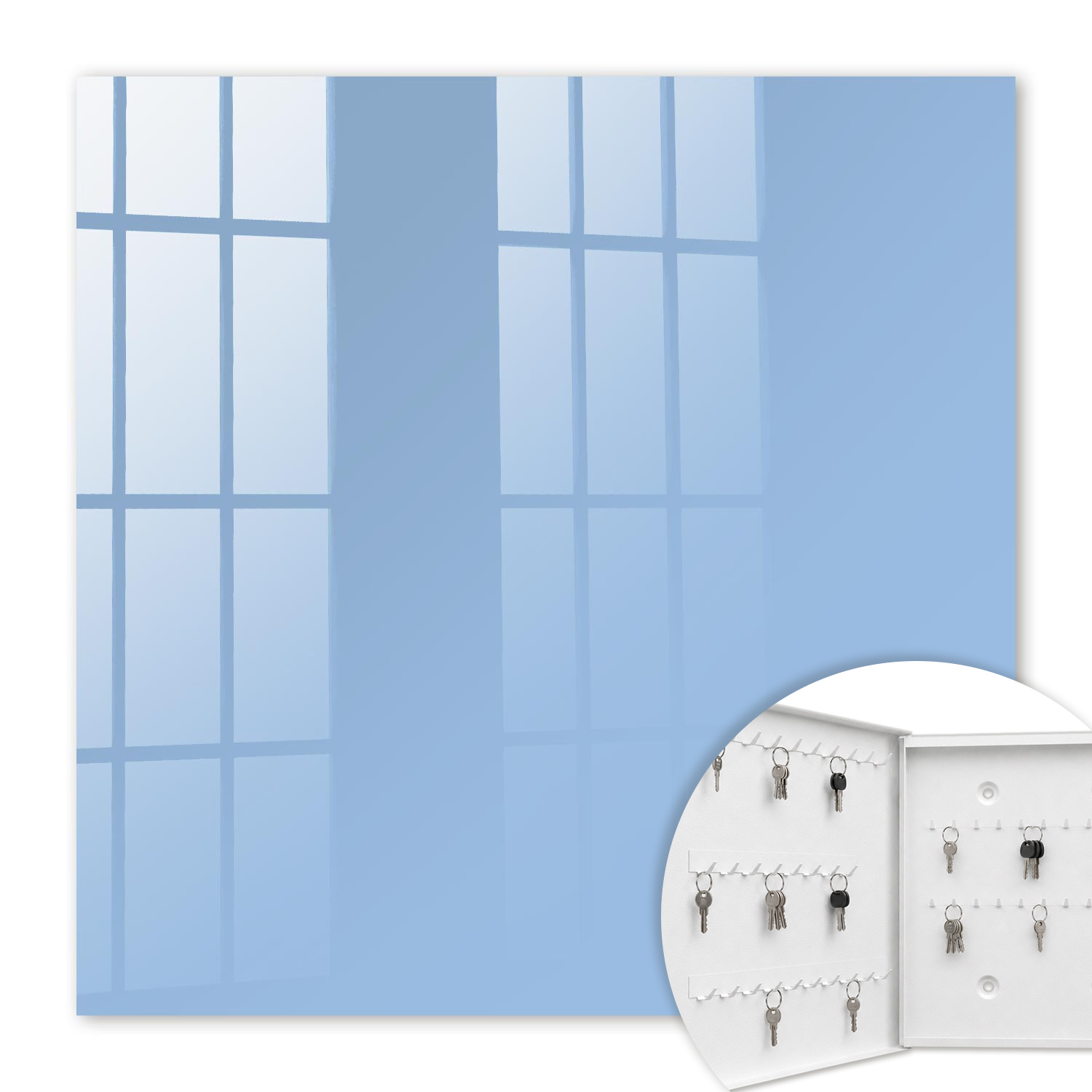 Armoire À Clés - (30 Cm X 30 Cm) - Boîte À Clés Murale - Coffret De Rangement Pour Clés - Couleur Blanche - Ouverture Vers La Gauche - Pour Maison Et Bureau - Bleu Bébé