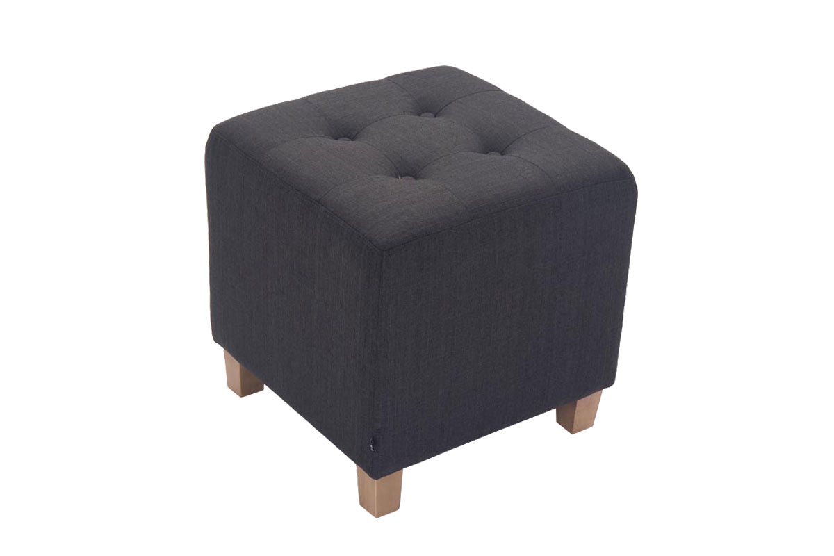 Tabouret Bas Repose-pieds Pouf Capitonné En Tissu Gris Foncé Pieds En Bois 45x46 Cm 10_0000060