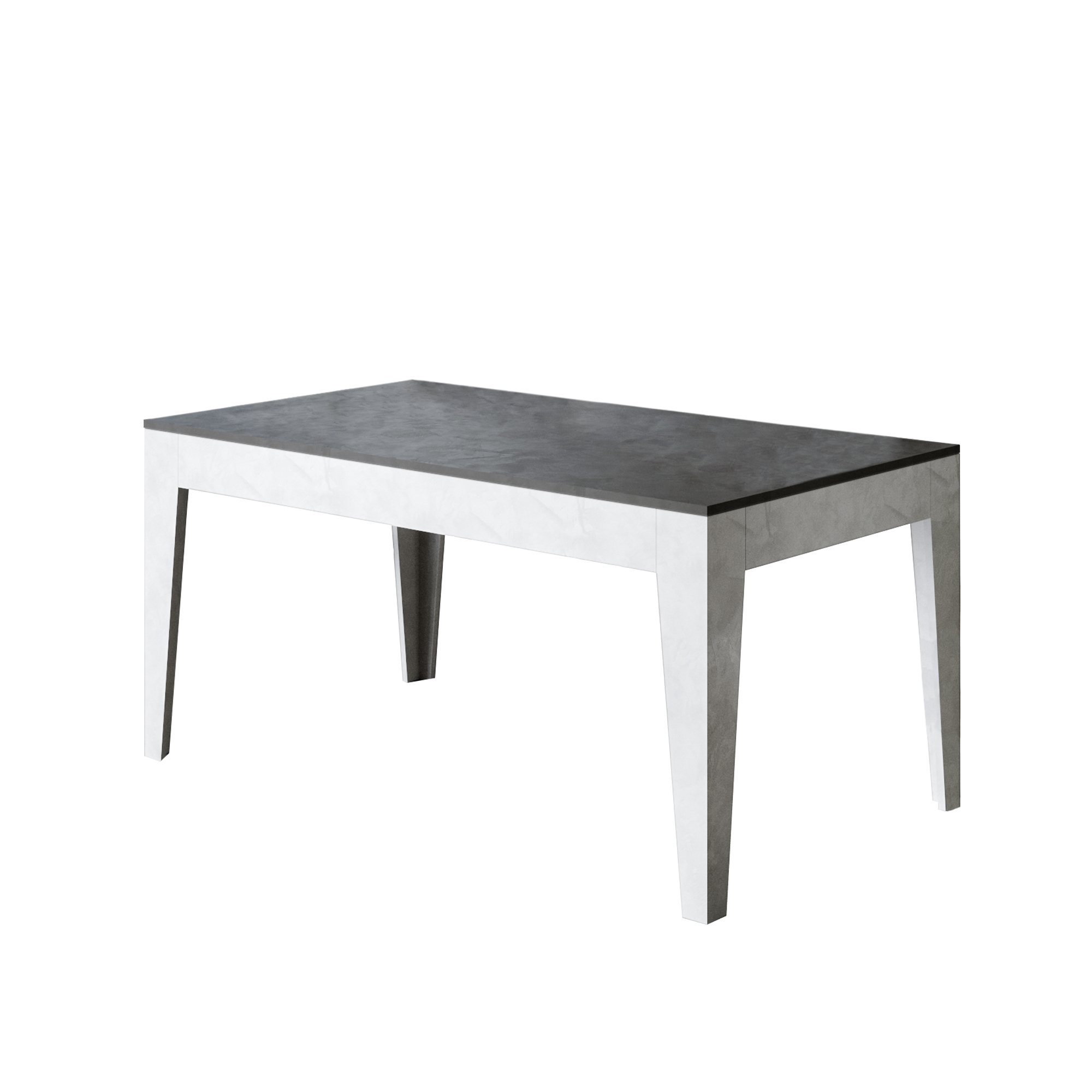 Table Extensible 160/220x90 Cm Cico Mix Dessus Anthracite Spatulé Cadre Blanc Spatulé