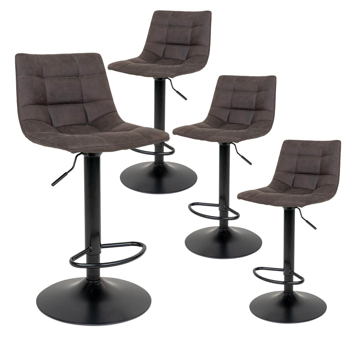 Magnus - Lot De 4 Tabourets Acier Et Tissu Gris