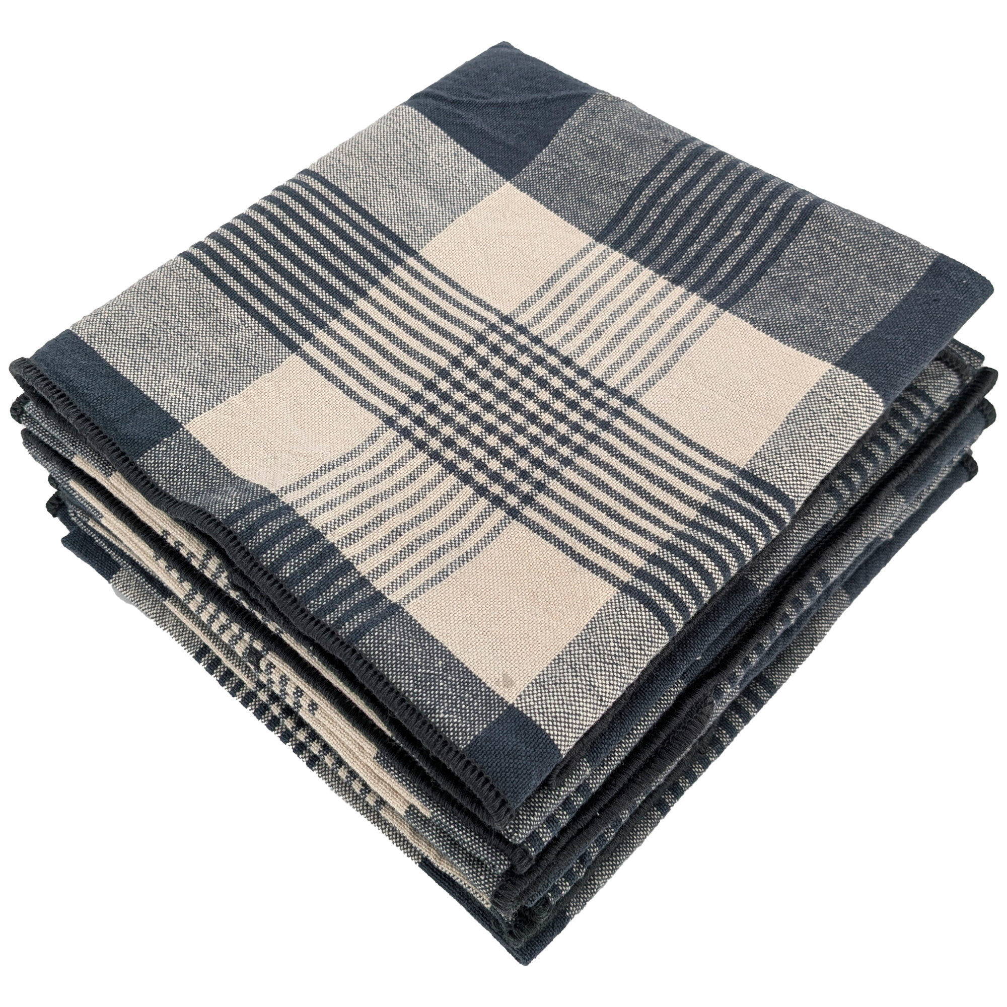 Lot De 6 Serviettes De Table 42x42 Cm Collection Ness En Coton Fil Teint À Carreaux