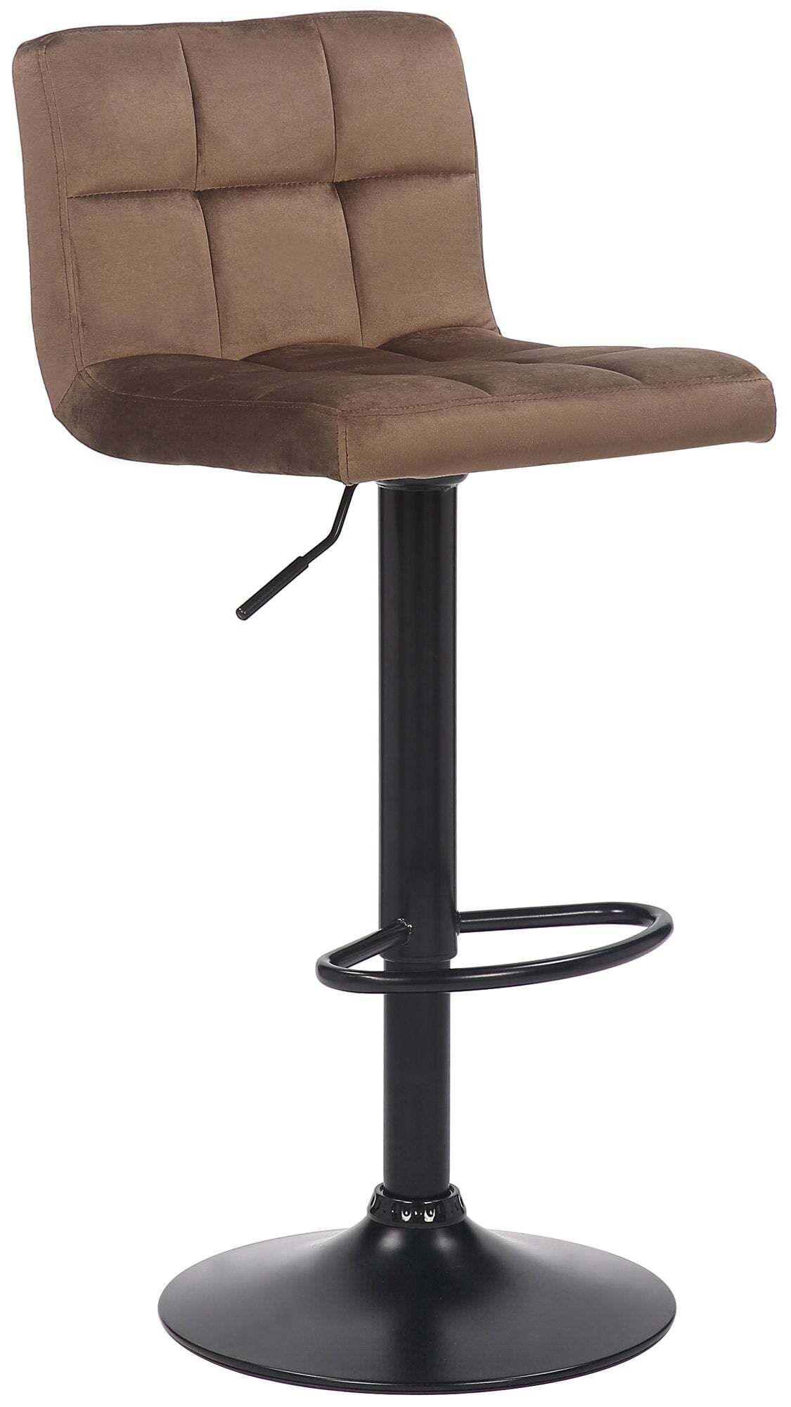 Tabouret De Bar En Velours Marron Avec Pieds En Métal Noir Assise Rembourée Repose-pieds Tdb10180