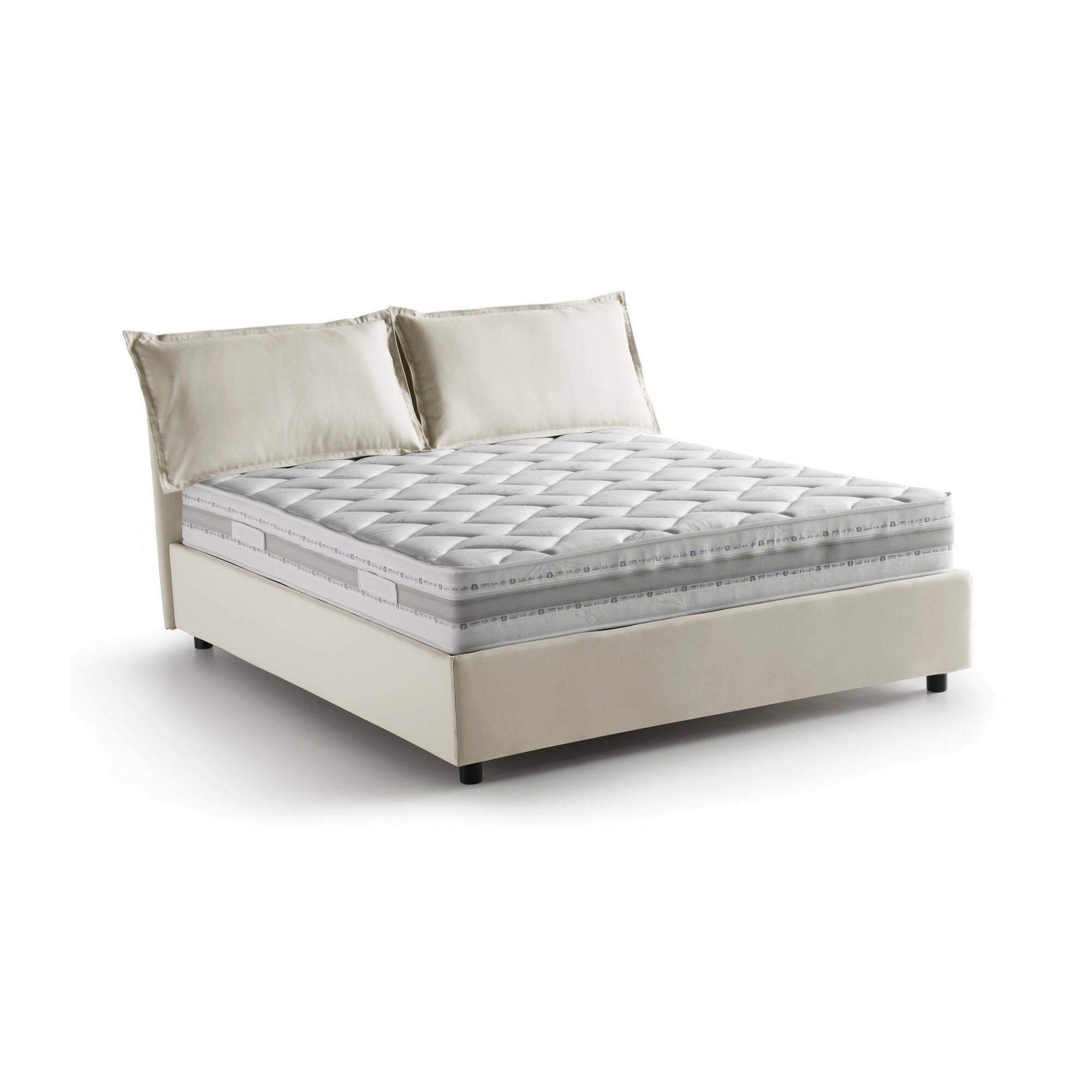 Lit Double En Tissu Beige 140x200 Cm