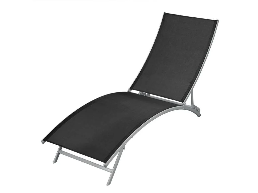 Transat Chaise Longue Bain De Soleil Lit De Jardin Terrasse Meuble D'extérieur Acier Et Textilène Noir 02_0012245