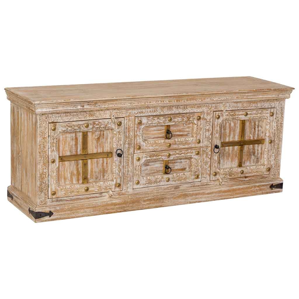 Meuble Bas En Bois Blanc 165x46x65 Cm (h)