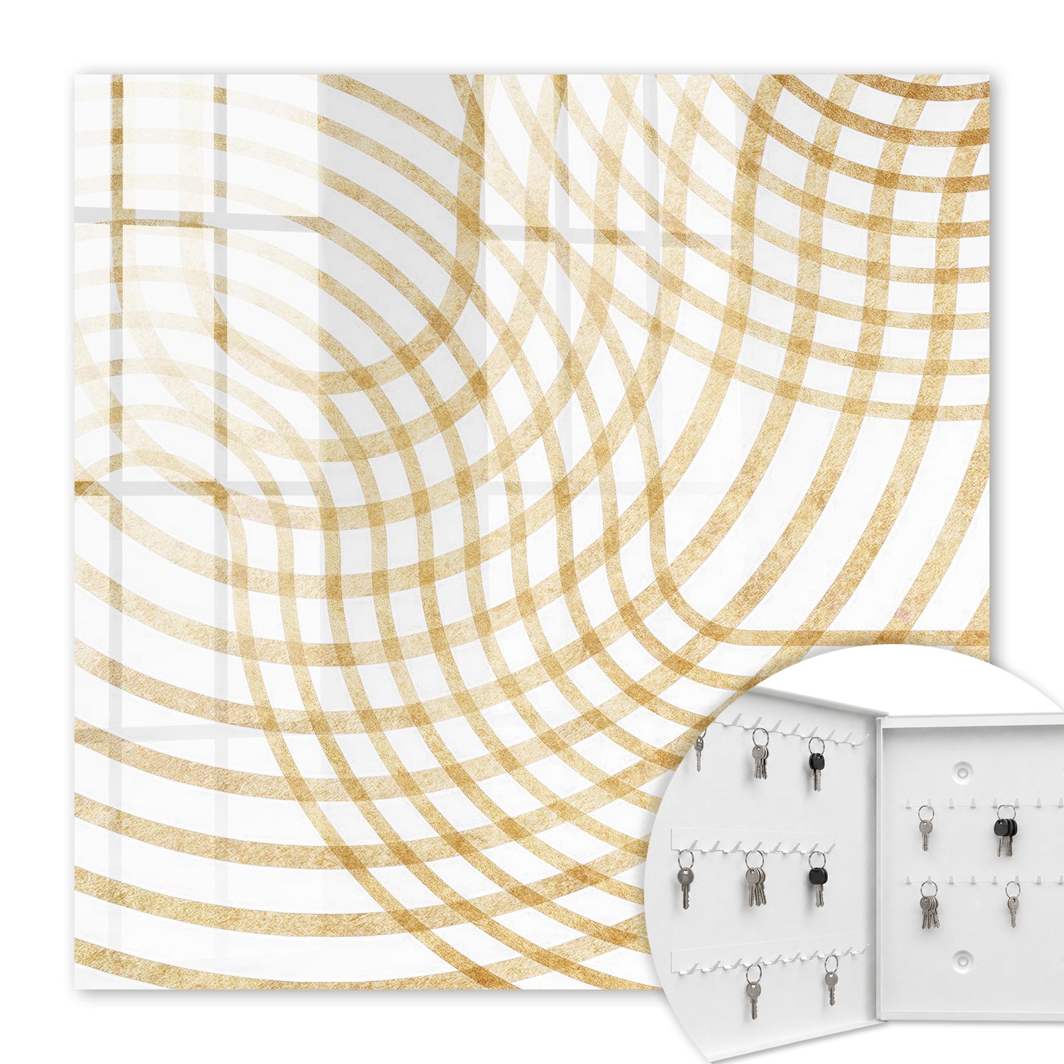 Armoire À Clés - (30 Cm X 30 Cm) - Boîte À Clés Murale - Coffret De Rangement Pour Clés - Couleur Blanche - Ouverture Vers La Gauche - Pour Maison Et Bureau - Lignes Bouclées