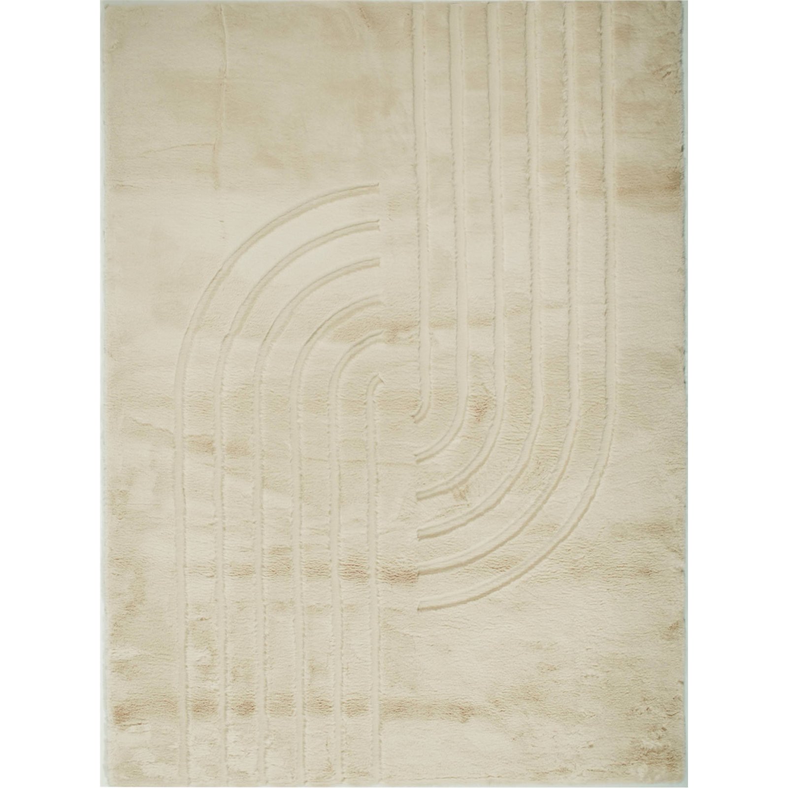 Tapis Beige Géométrique Très Doux Antidérapant Lavable - 120 X 160 Cm