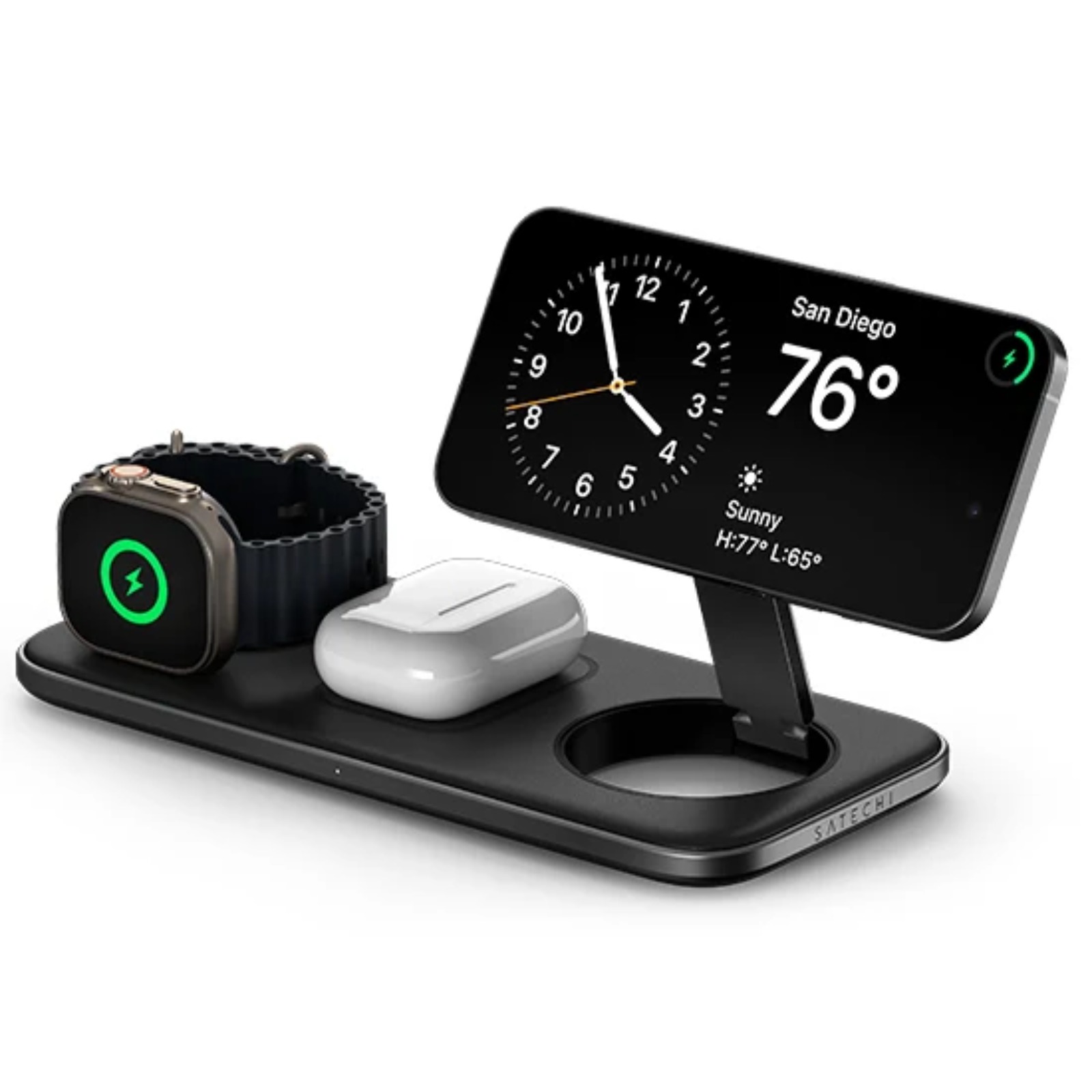 Station De Charge Sans Fil 15 W Qi2 Trio Pour Iphone / Airpods / Apple Watch Noir Satechi