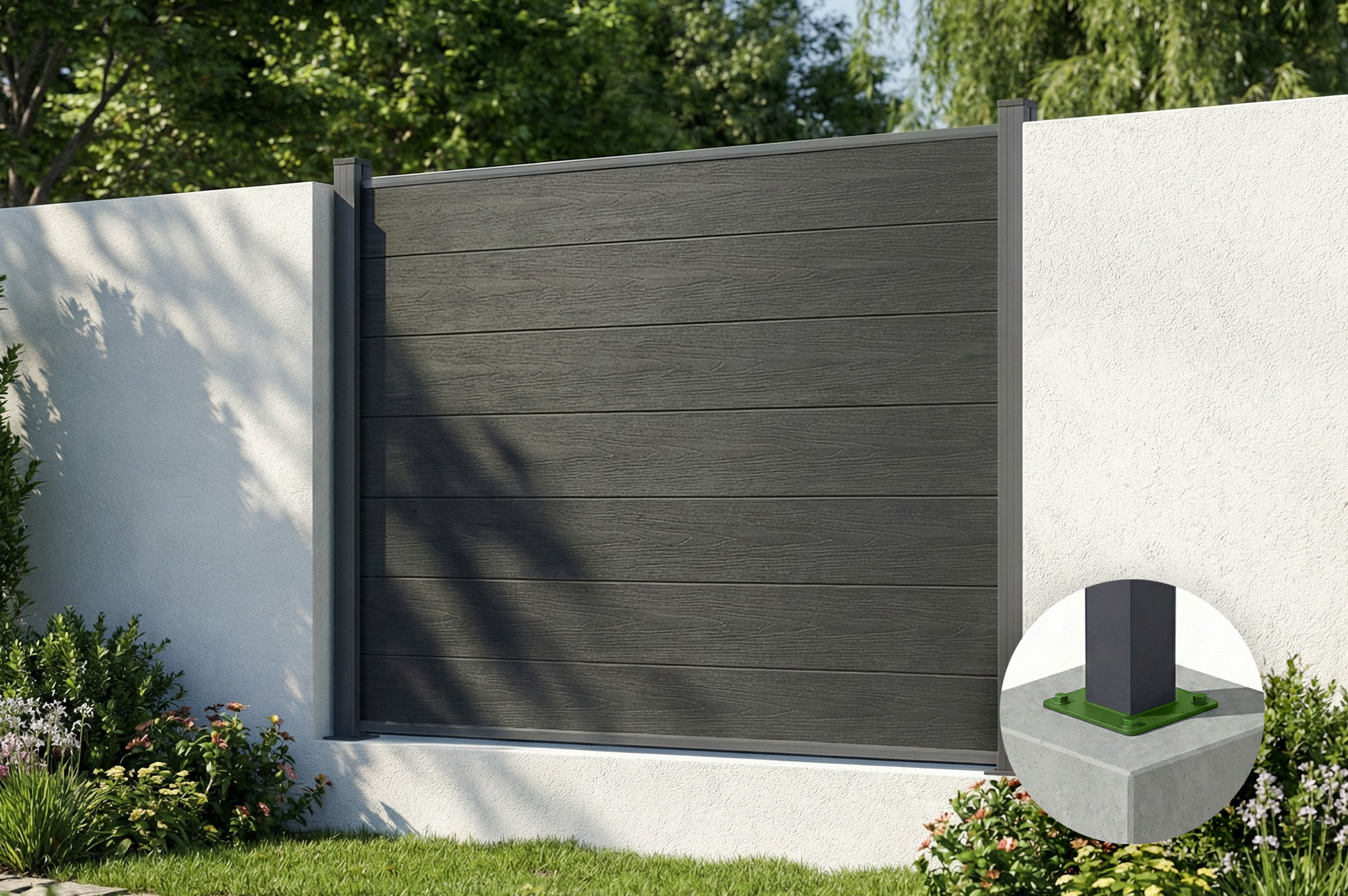 Casanoov Clôture Composite 2m Stockhorn H.150 Cm Gris Sur Platine