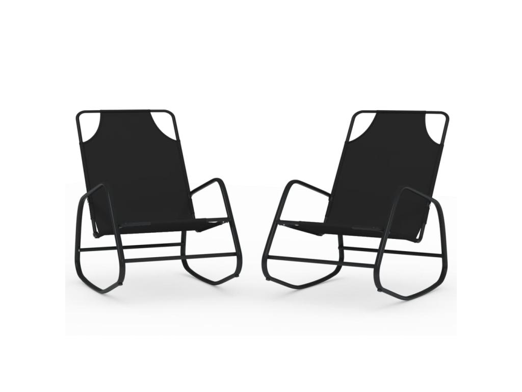 Chaises Longues Transat À Bascule 2 Pièces Noir Acier Et Textilène 02_0011973