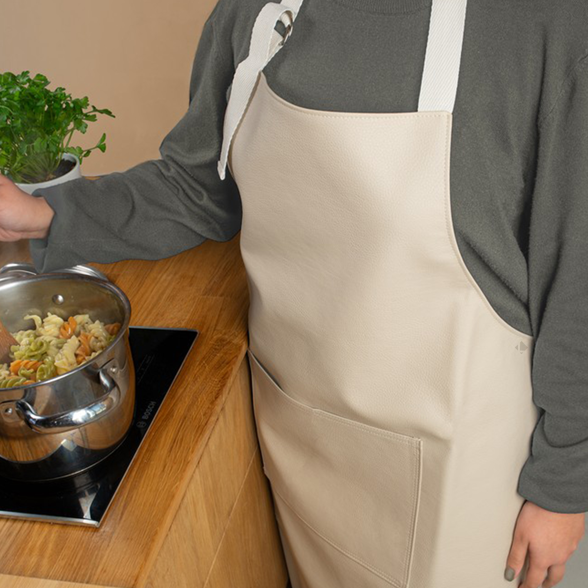 Tablier De Cuisine Monaco 64x96 Cm En Cuir Vegan Beige