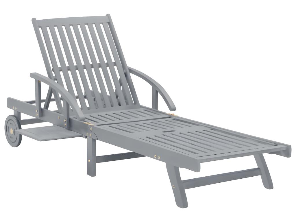 Transat Chaise Longue Bain De Soleil Lit De Jardin Terrasse Meuble D'extérieur Gris Bois D'acacia Solide 02_0012776