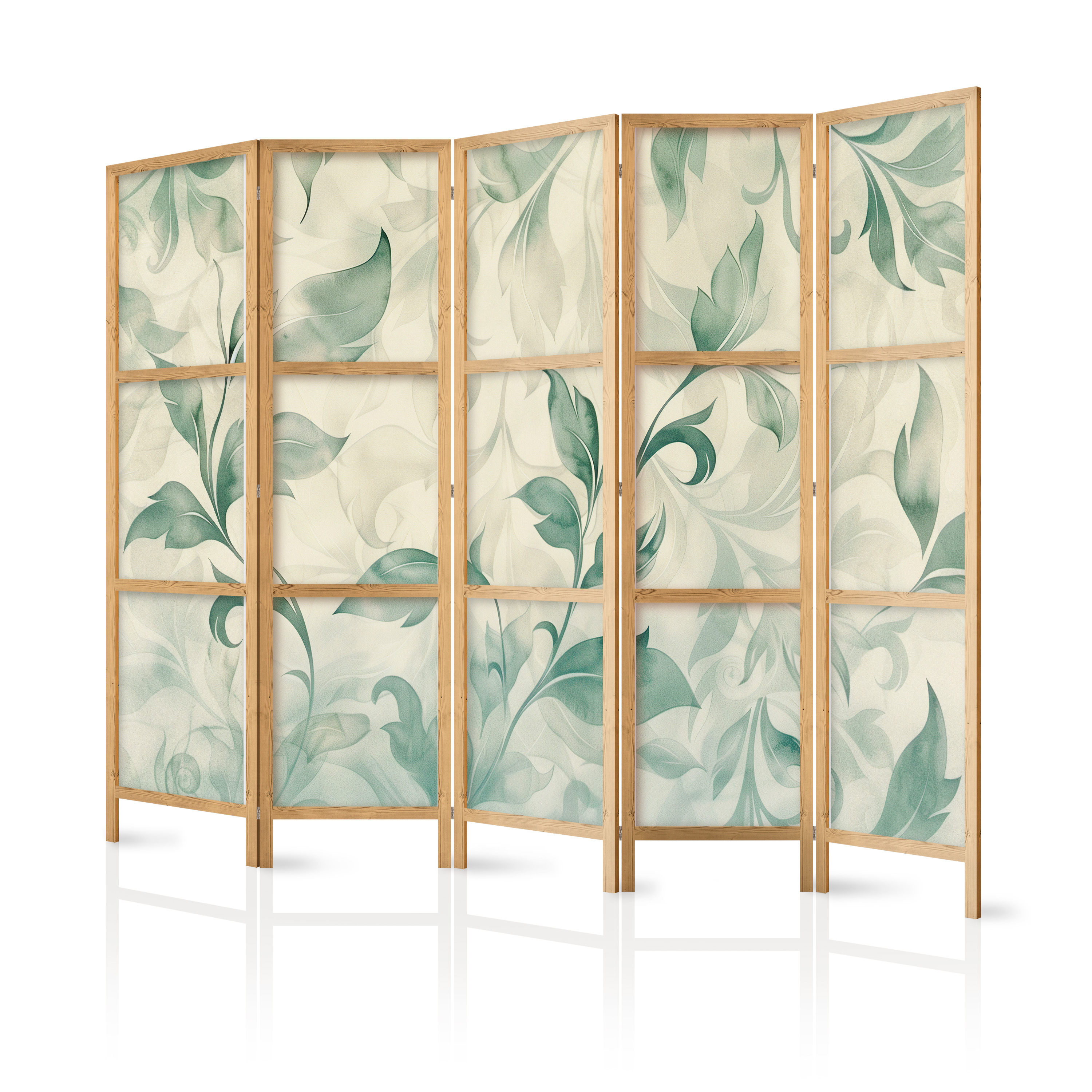Paravent Japonais -feuilles Délicates Vert-beige 225x172