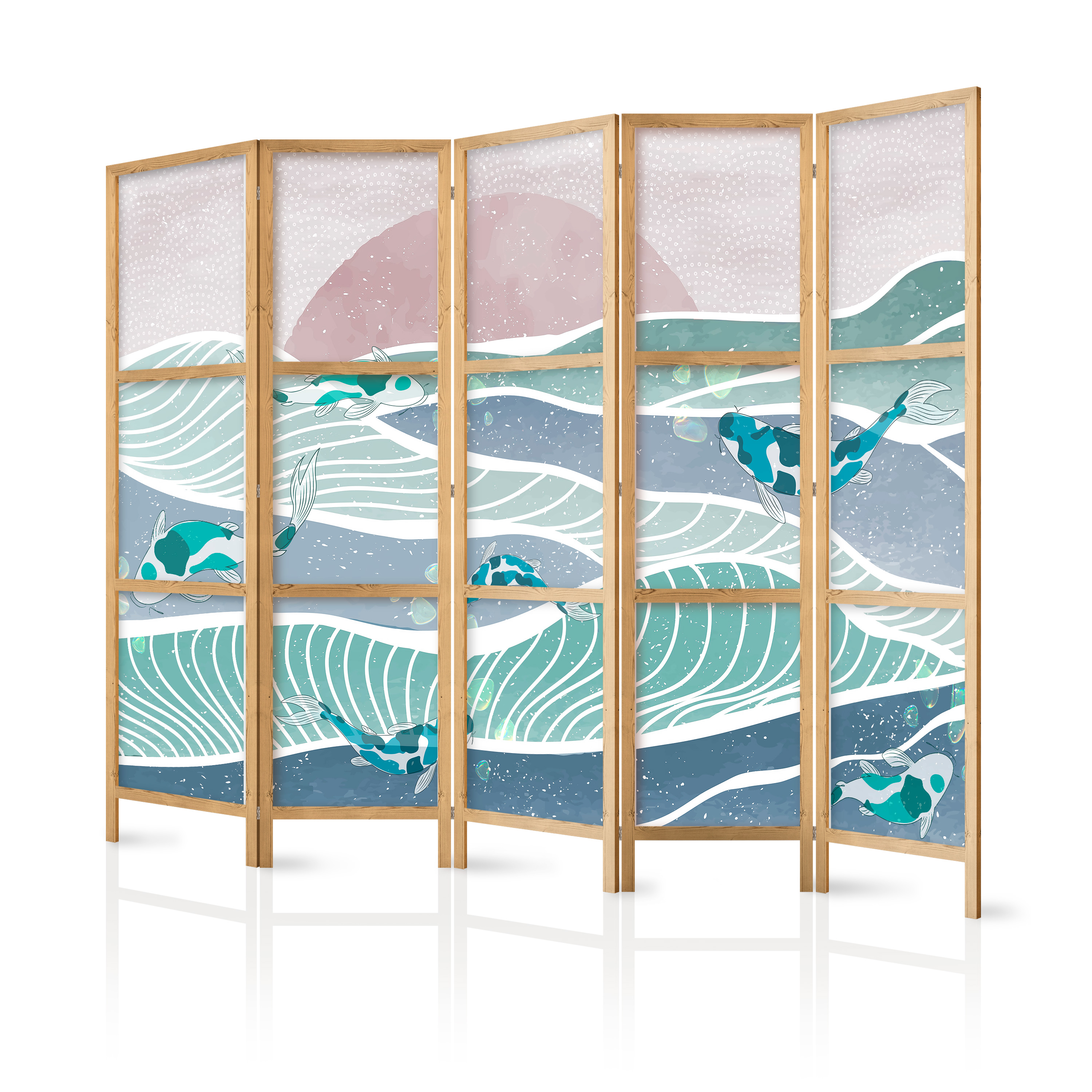 Paravent Japonais -coucher De Soleil Et Poissons Koi Au-dessus De L'eau 225x172