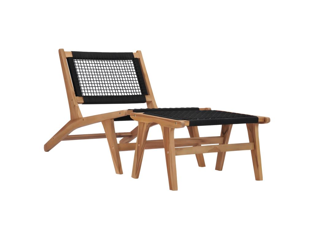 Transat Chaise Longue Bain De Soleil Lit De Jardin Terrasse Meuble D'extérieur Avec Repose-pied Bois De Teck Solide Et C