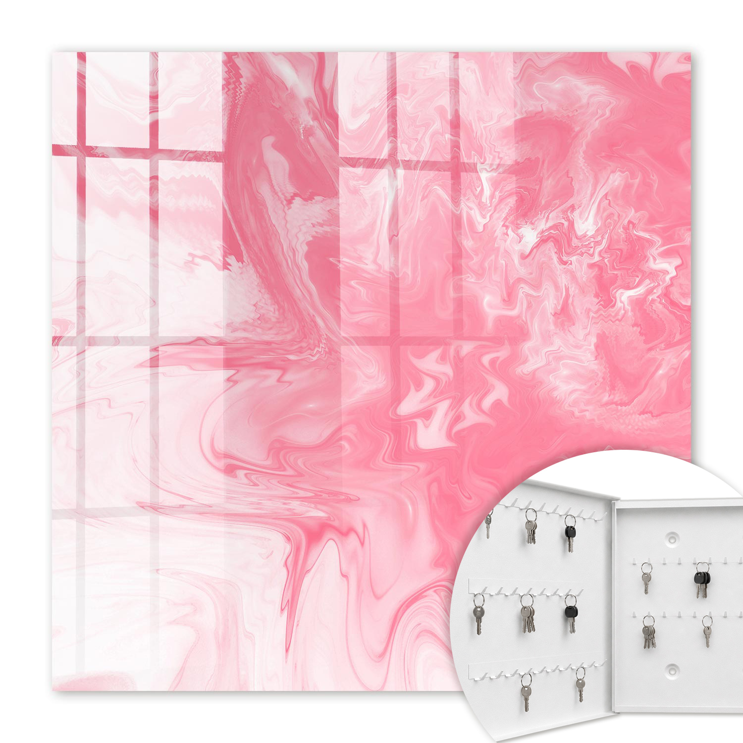 Armoire À Clés - (30 Cm X 30 Cm) - Boîte À Clés Murale - Coffret De Rangement Pour Clés - Couleur Blanche - Ouverture Vers La Gauche - Pour Maison Et Bureau - Zéphyr Rose
