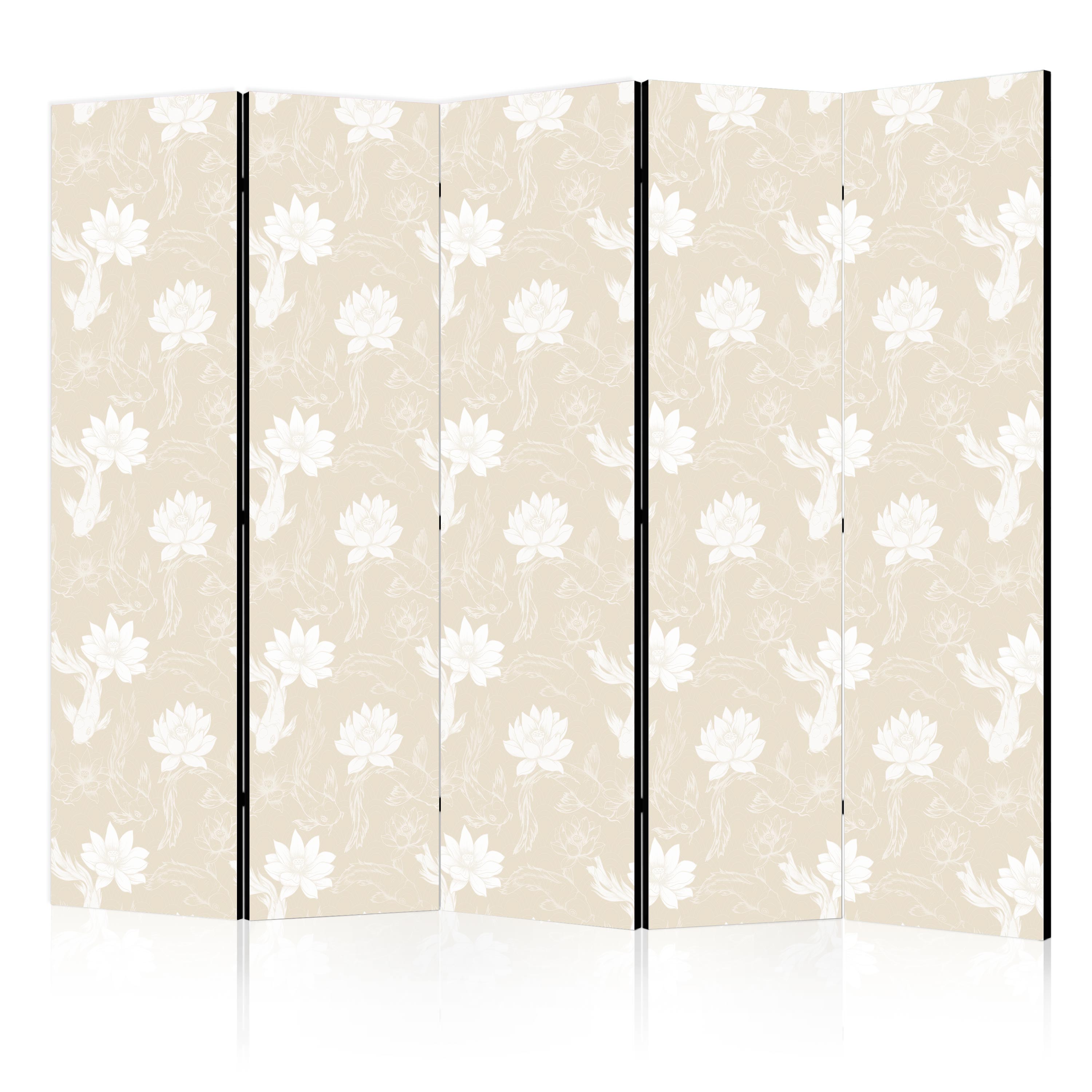 Paravent -poissons Orientaux Brillants Beige Sable Délicat 225x172