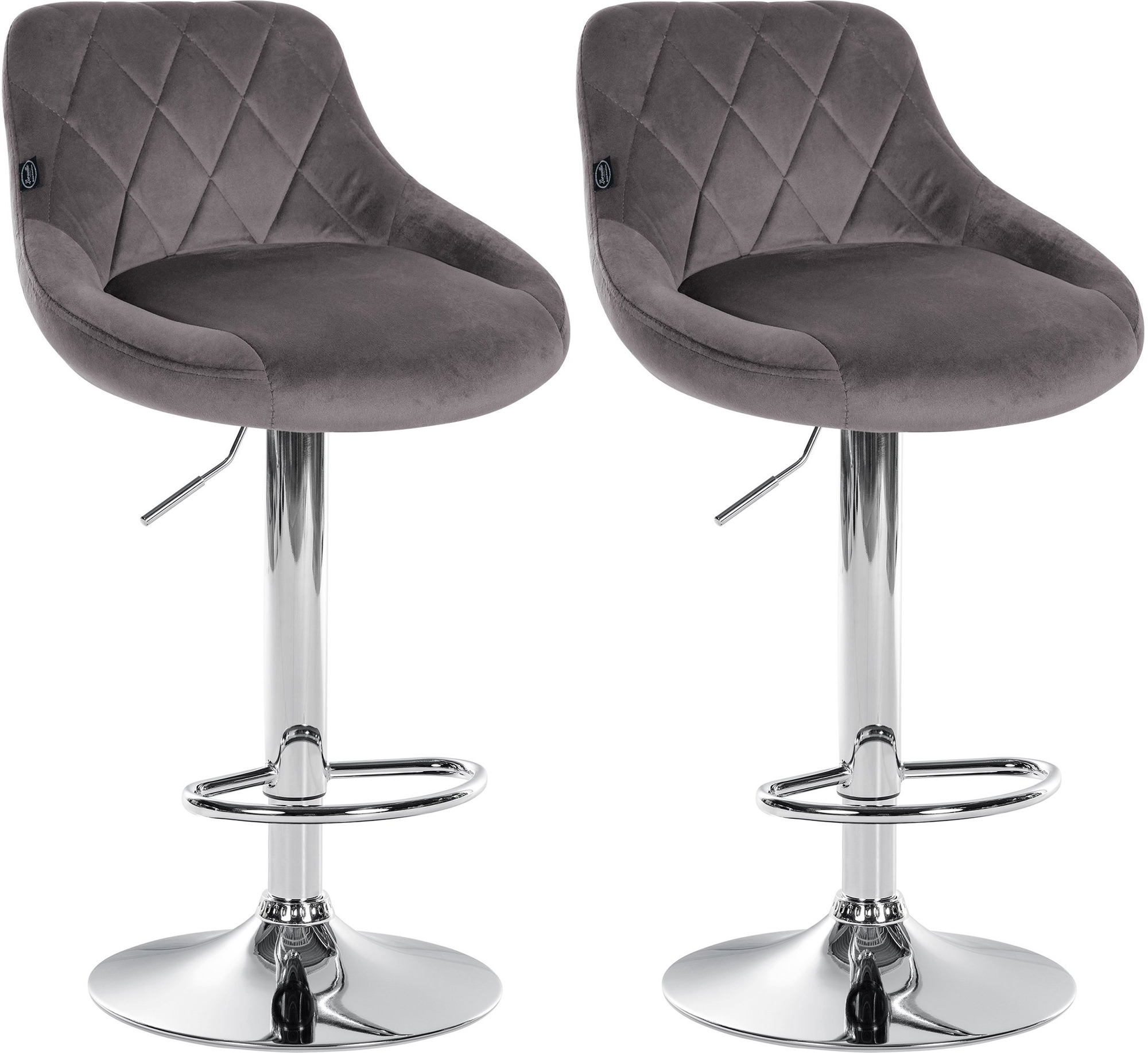Lot De 2 Tabourets De Bar Lazio Velours Chrome Gris