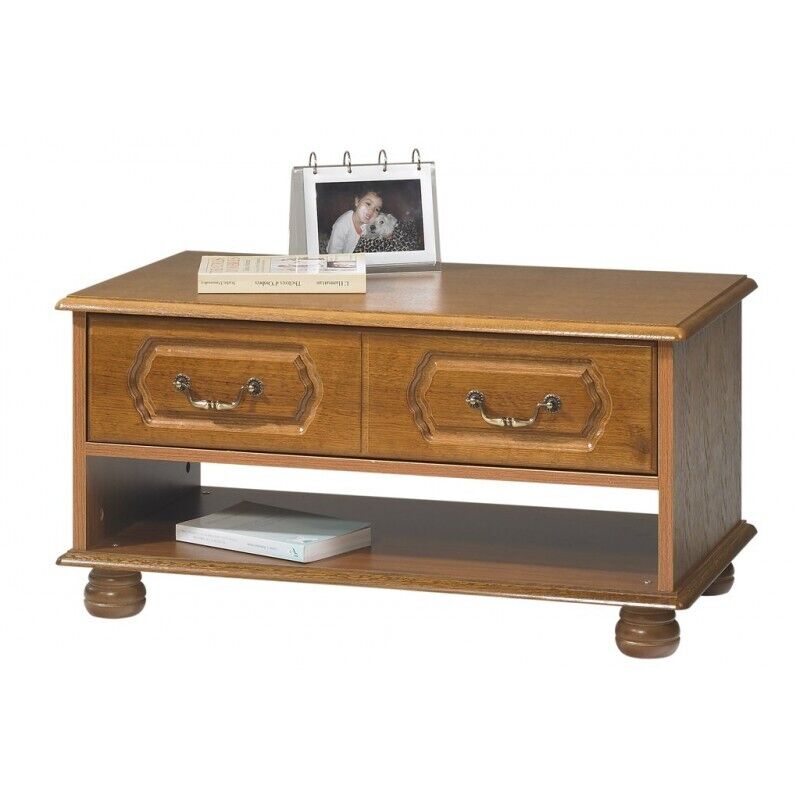 Beaux Meubles Pas Chers - Table Basse Chêne Rustique Rectangle 2 Tiroirs 1 Niche L 82.4 H 42 P 46.5 Cm - Marron