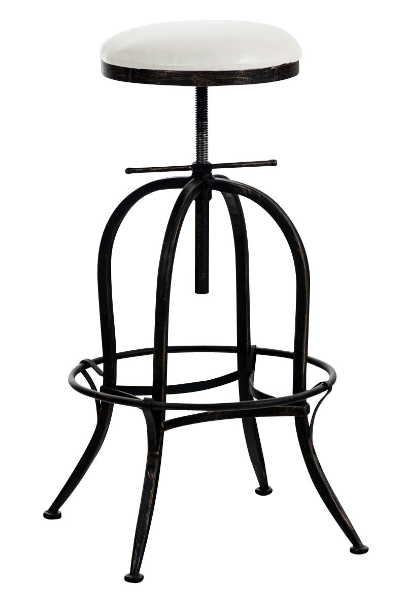 Tabouret De Bar Design Industriel Hauteur Réglable En Métal Bronze Et Assise Pvc Blanc 10_0005359