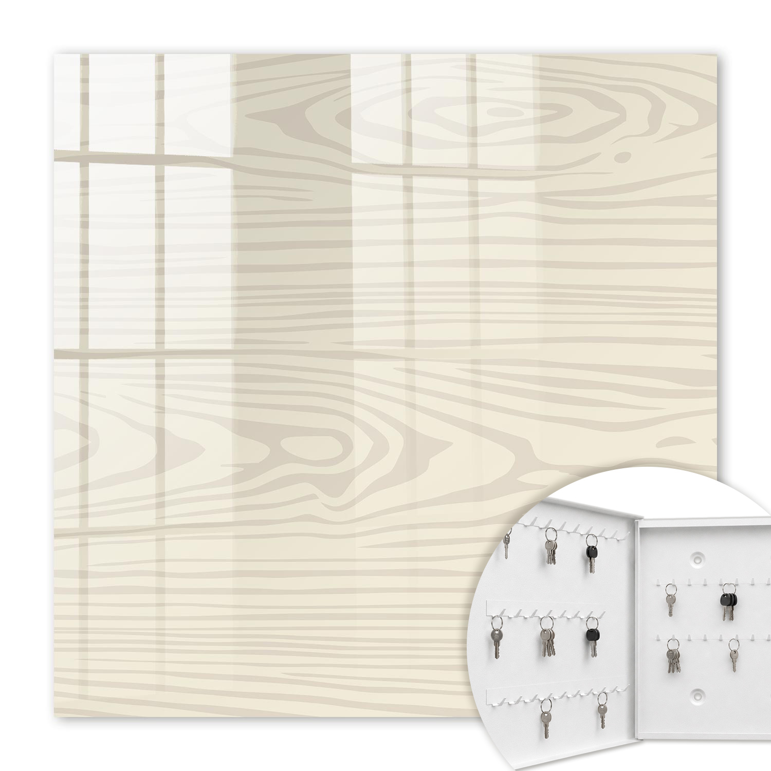Armoire À Clés - (30 Cm X 30 Cm) - Boîte À Clés Murale - Coffret De Rangement Pour Clés - Couleur Blanche - Ouverture Vers La Gauche - Pour Maison Et Bureau - Motif En Bois