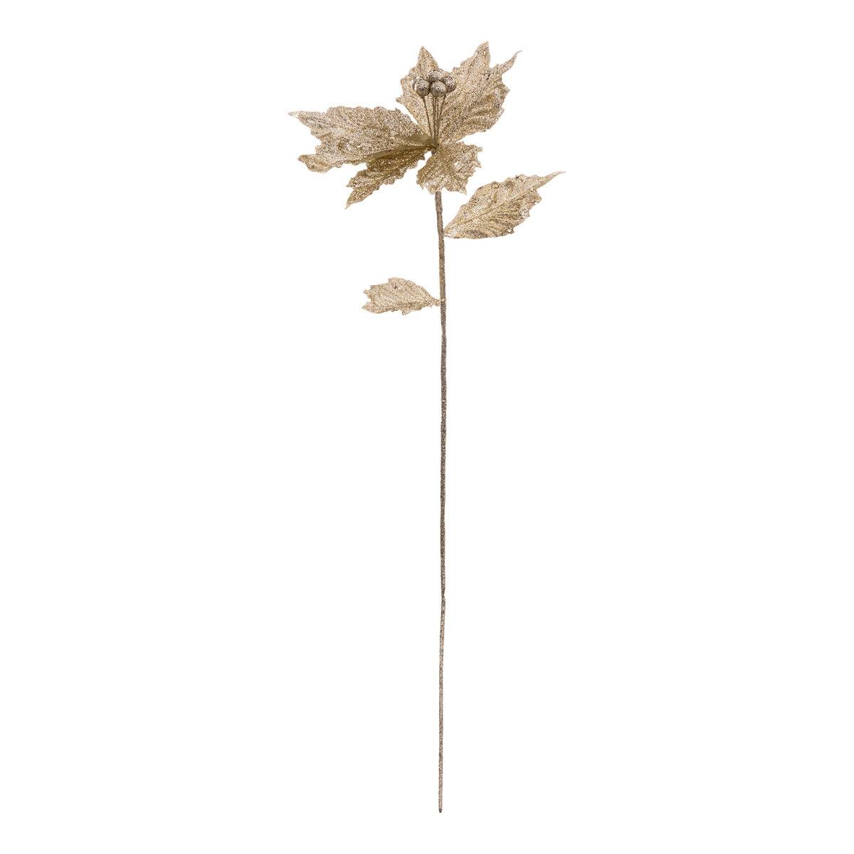 Branche Poinsettia Doré Pailleté 75cm - Feeric Lights & Christmas
