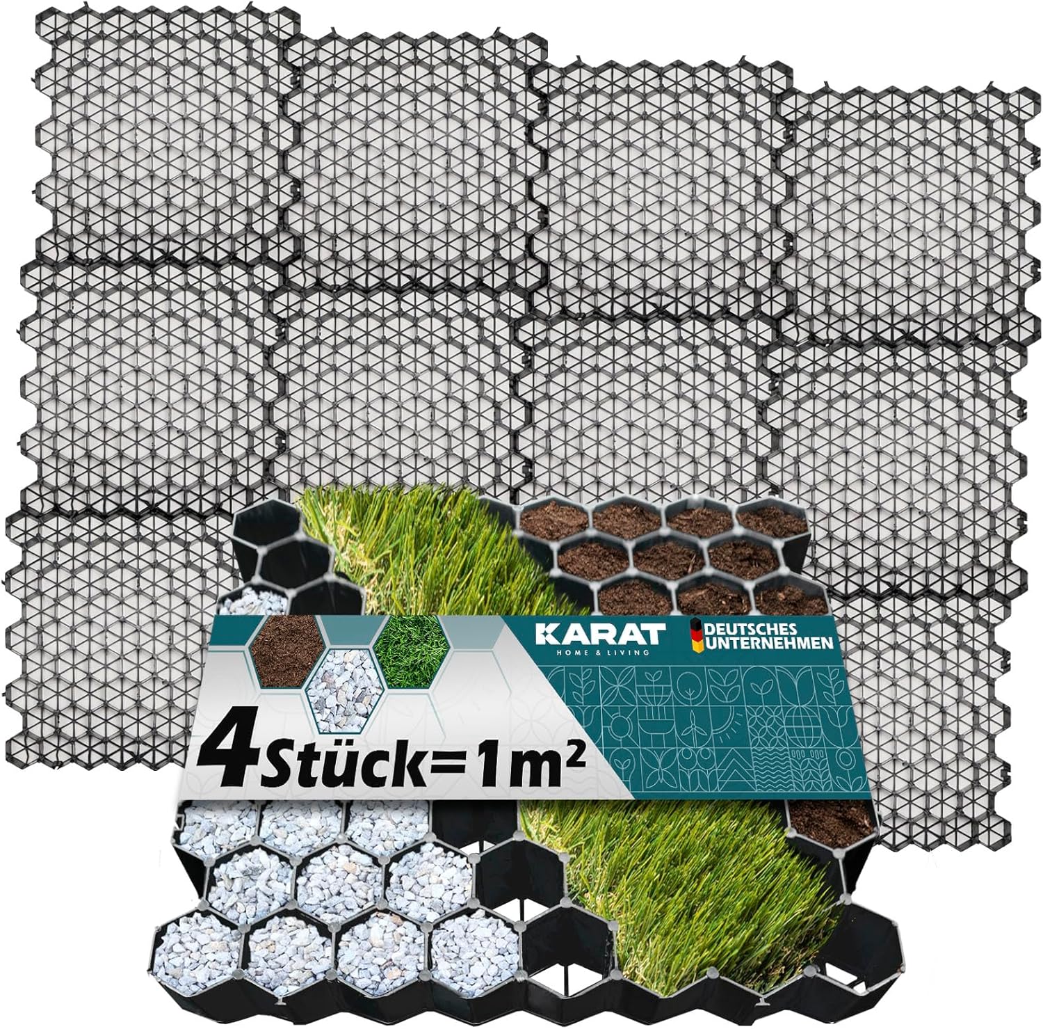Lot De 4 Dalles Stabilisatrices Paddock, Noir 50 X 50 Cm