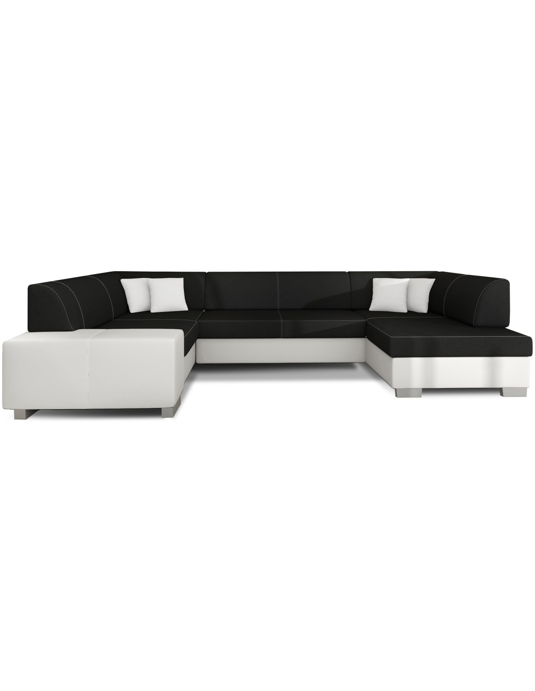 Canapé Panoramique En U Gris Foncé & Blanc Convertible 6 Places Havane Convertible 6 Places