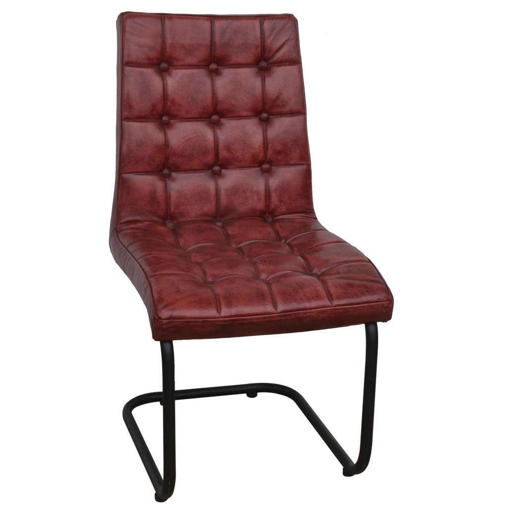Chaise Rembourrée En Cuir Marron 41x50x94h Cm