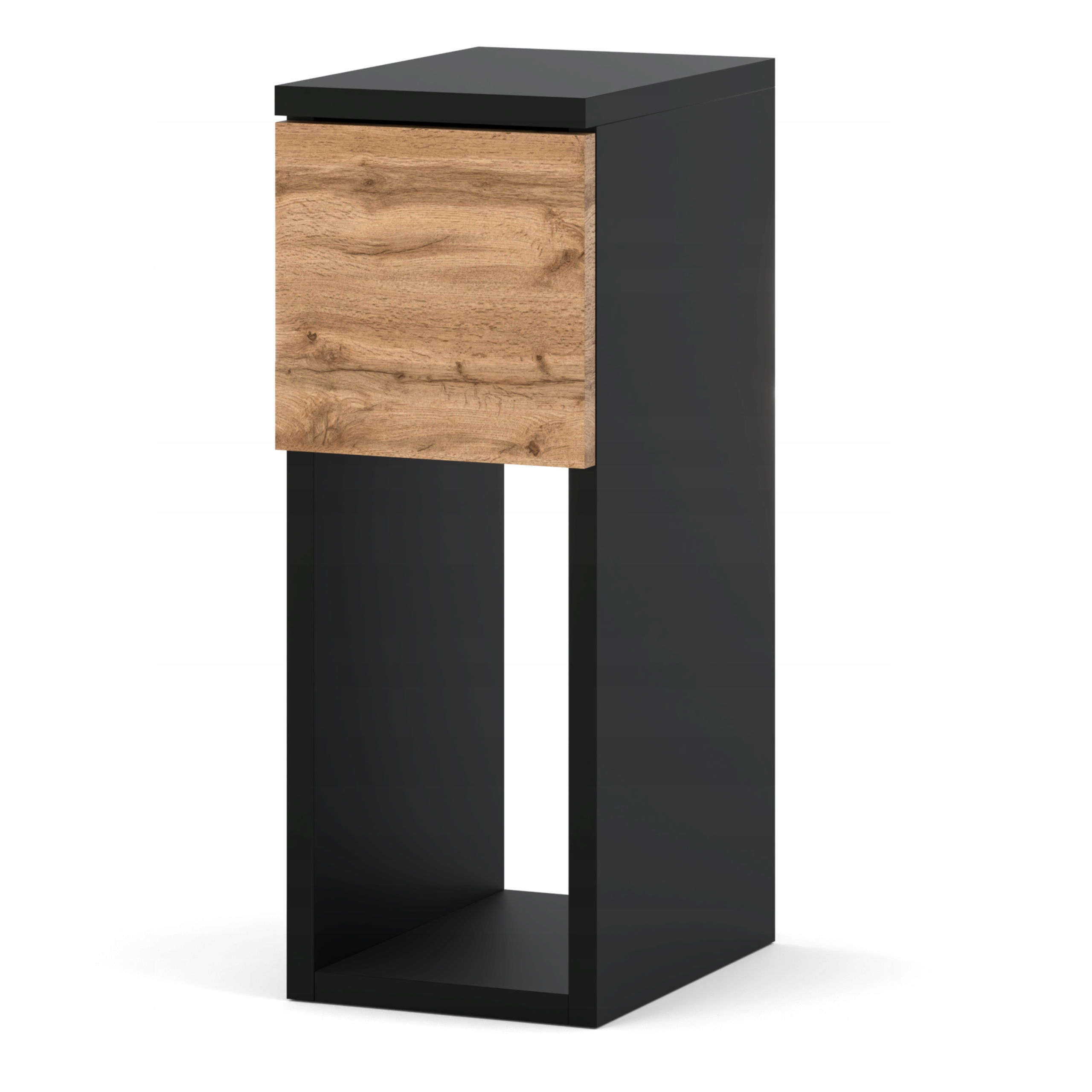 Table De Chevet Noire Wotan, Étroite 20 Cm, Table De Nuit Pour Chambre Compacte