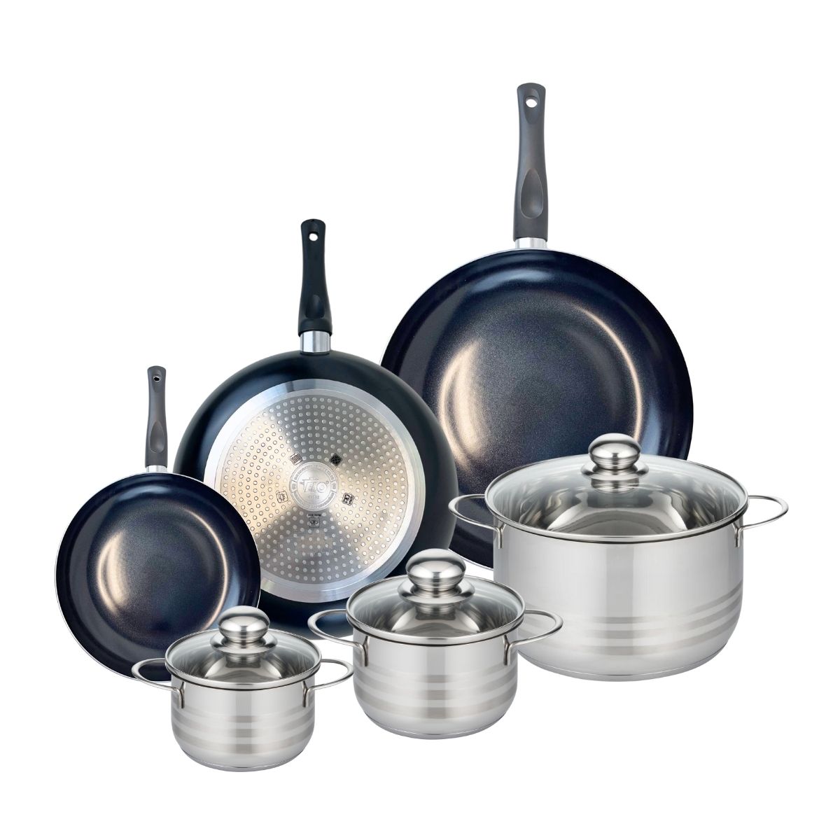 3 Poêles 20/28/32cm + 3 Faitouts 14/16/24cm Prima Brillant