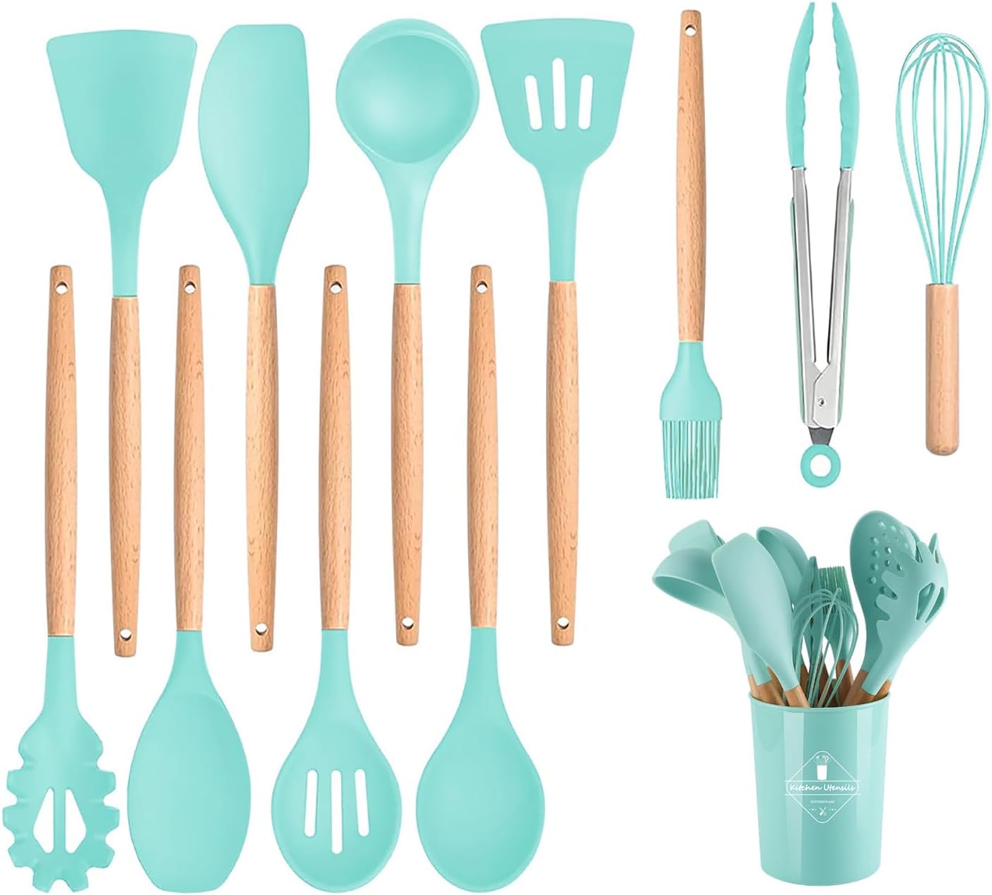 Set De 12 Ustensiles De Cuisine Silicone Vert