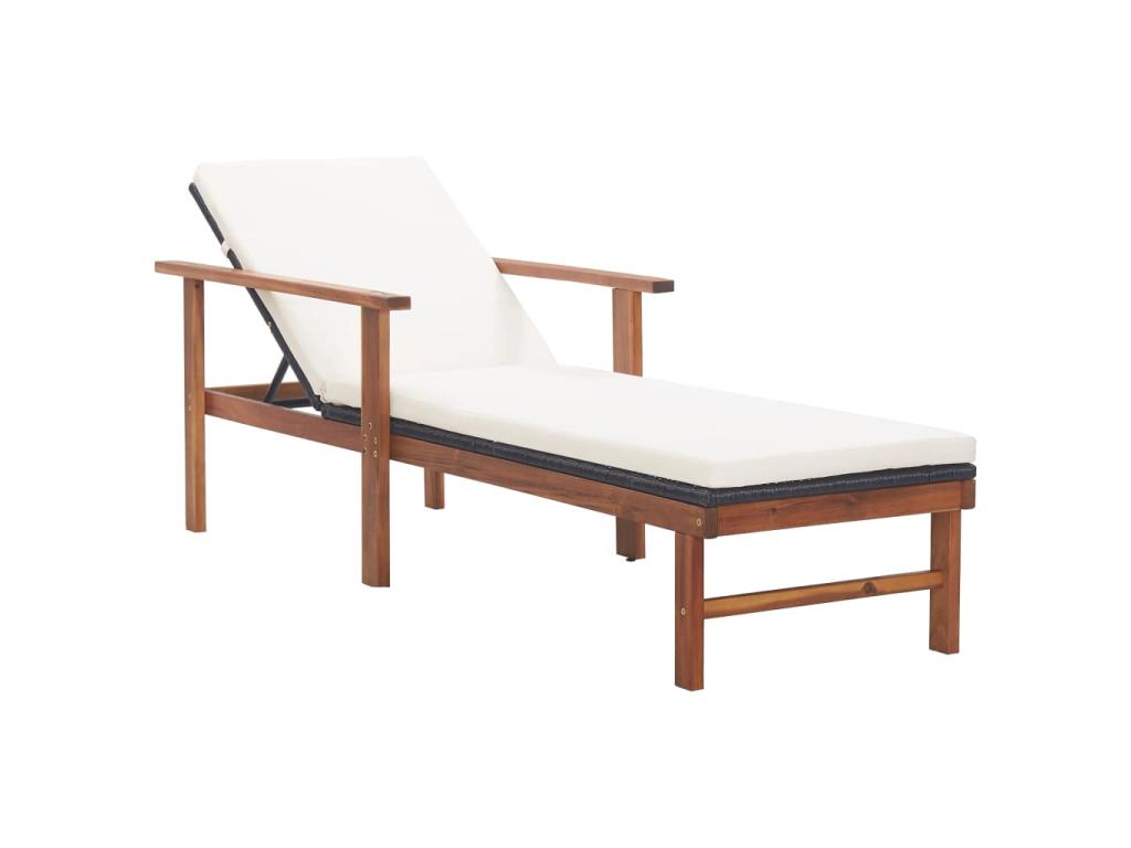 Transat Chaise Longue Bain De Soleil Lit De Jardin Terrasse Meuble D'extérieur Et Coussin Résine Tressée Et Bois D'acaci