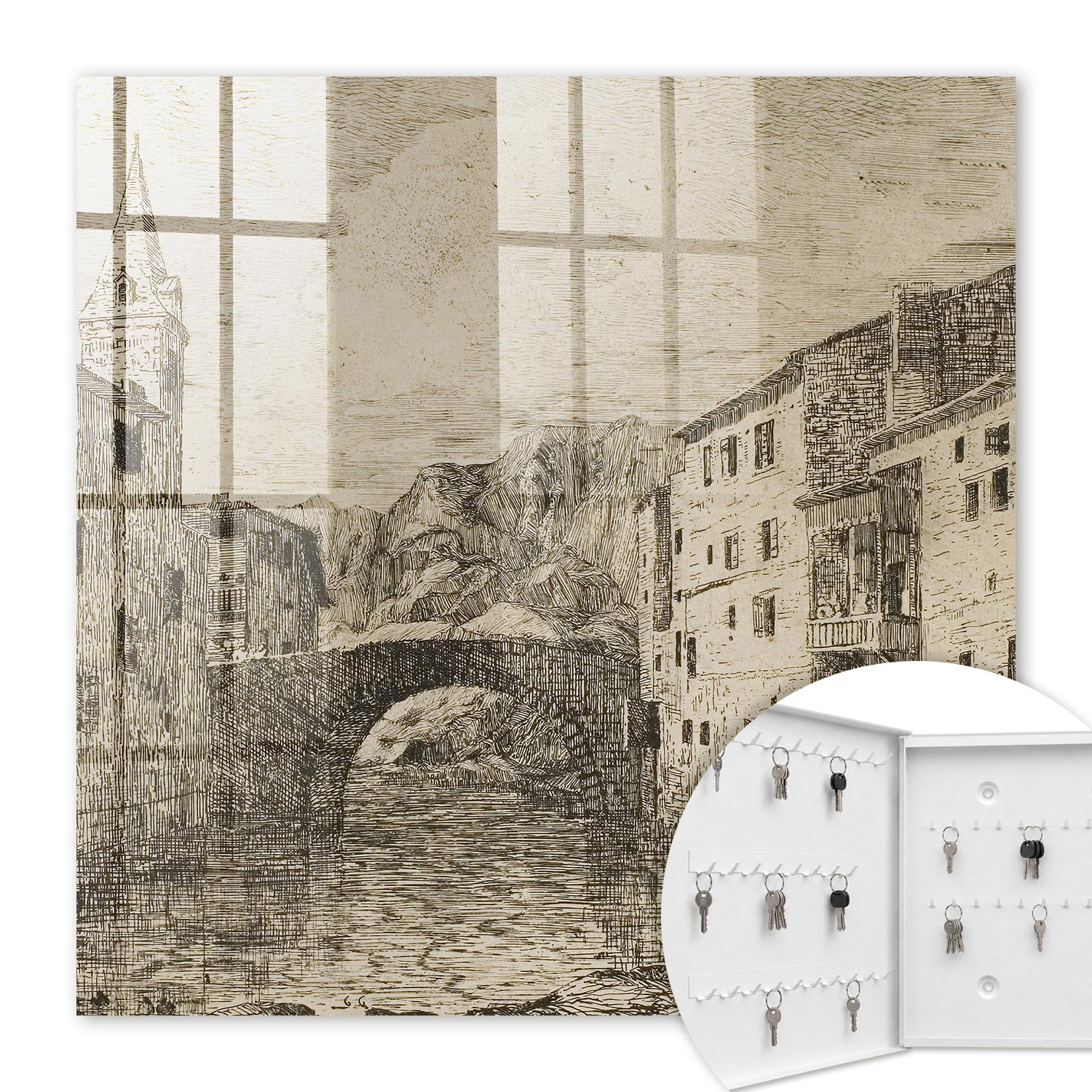 Armoire À Clés - (30 Cm X 30 Cm) - Boîte À Clés Murale - Coffret De Rangement Pour Clés - Couleur Blanche - Ouverture Vers La Gauche - Pour Maison Et Bureau - Atmosphère Ancienne