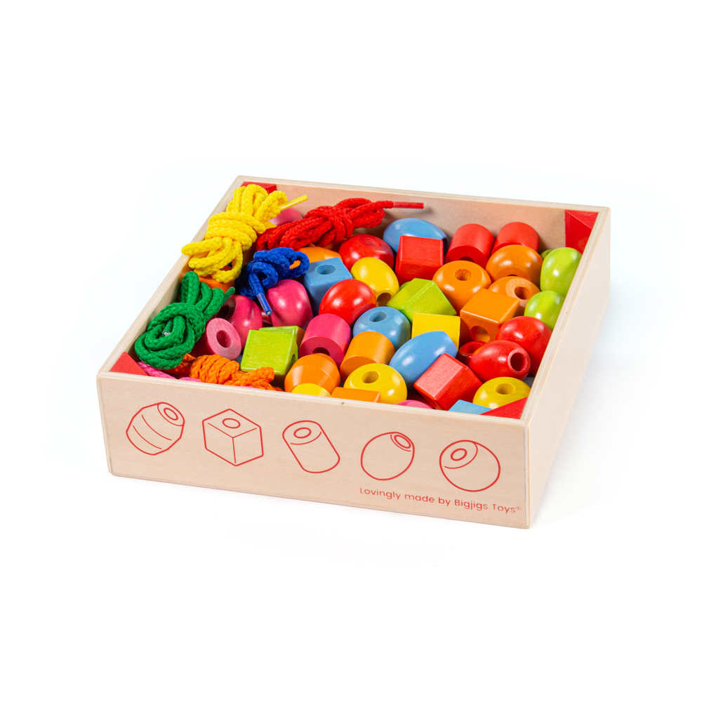 Jouets Bigjigs, Caisse En Bois De Perles De Laçage, Adapté Aux ges Dès 3 Ans