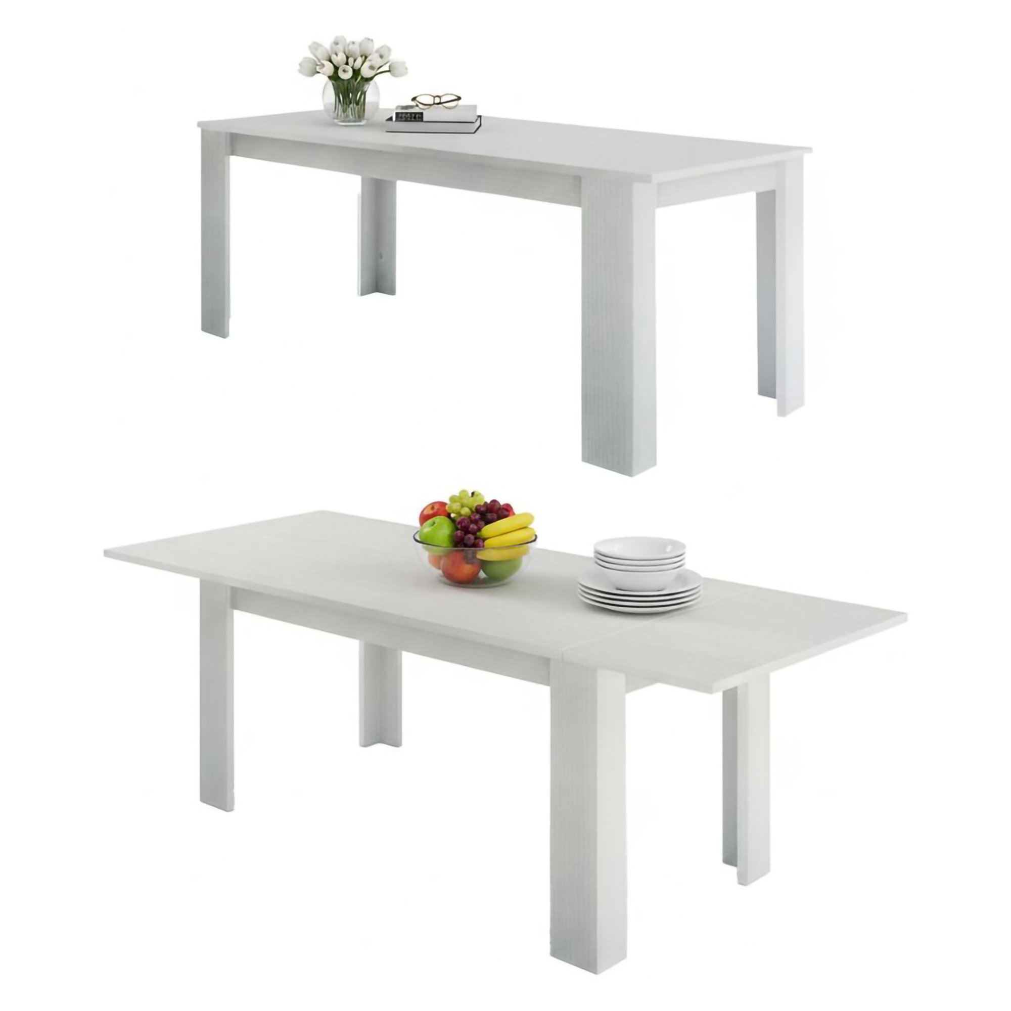 Table Extensible,effet Bois,blanc Antique,210x90h75 Cm