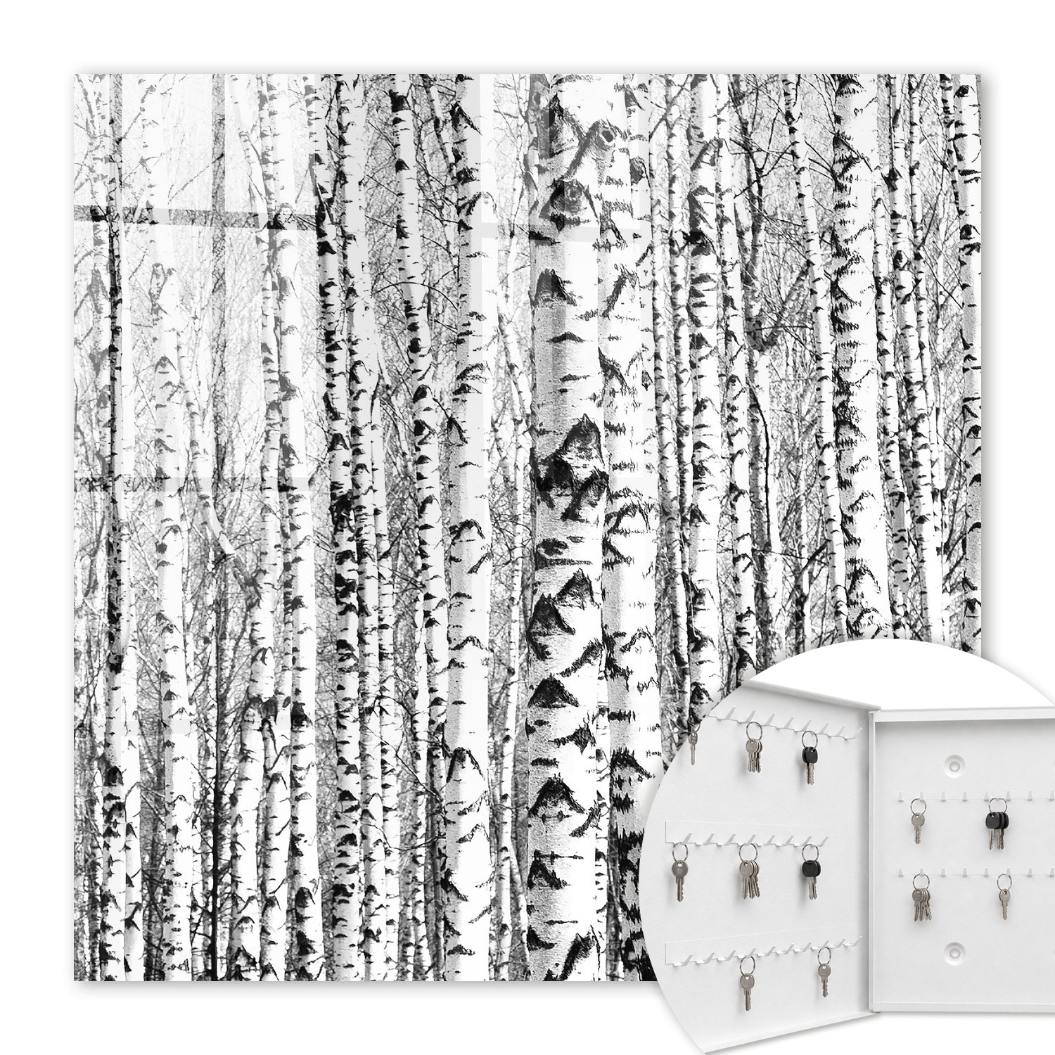 Armoire À Clés - (30 Cm X 30 Cm) - Boîte À Clés Murale - Coffret De Rangement Pour Clés - Couleur Blanche - Ouverture Vers La Gauche - Pour Maison Et Bureau - Forêt De Bouleaux
