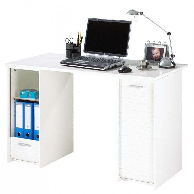 Bureau Beaux Meubles Pas Chers 2 Caissons À Rideau 120 X 65 X 74 Cm Blanc Panneaux De Particules