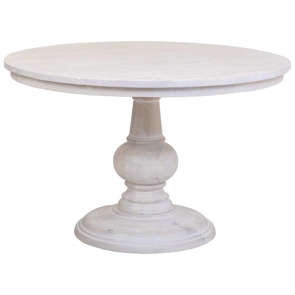 Table À Manger Ronde En Manguier Finition Blanche D120x77