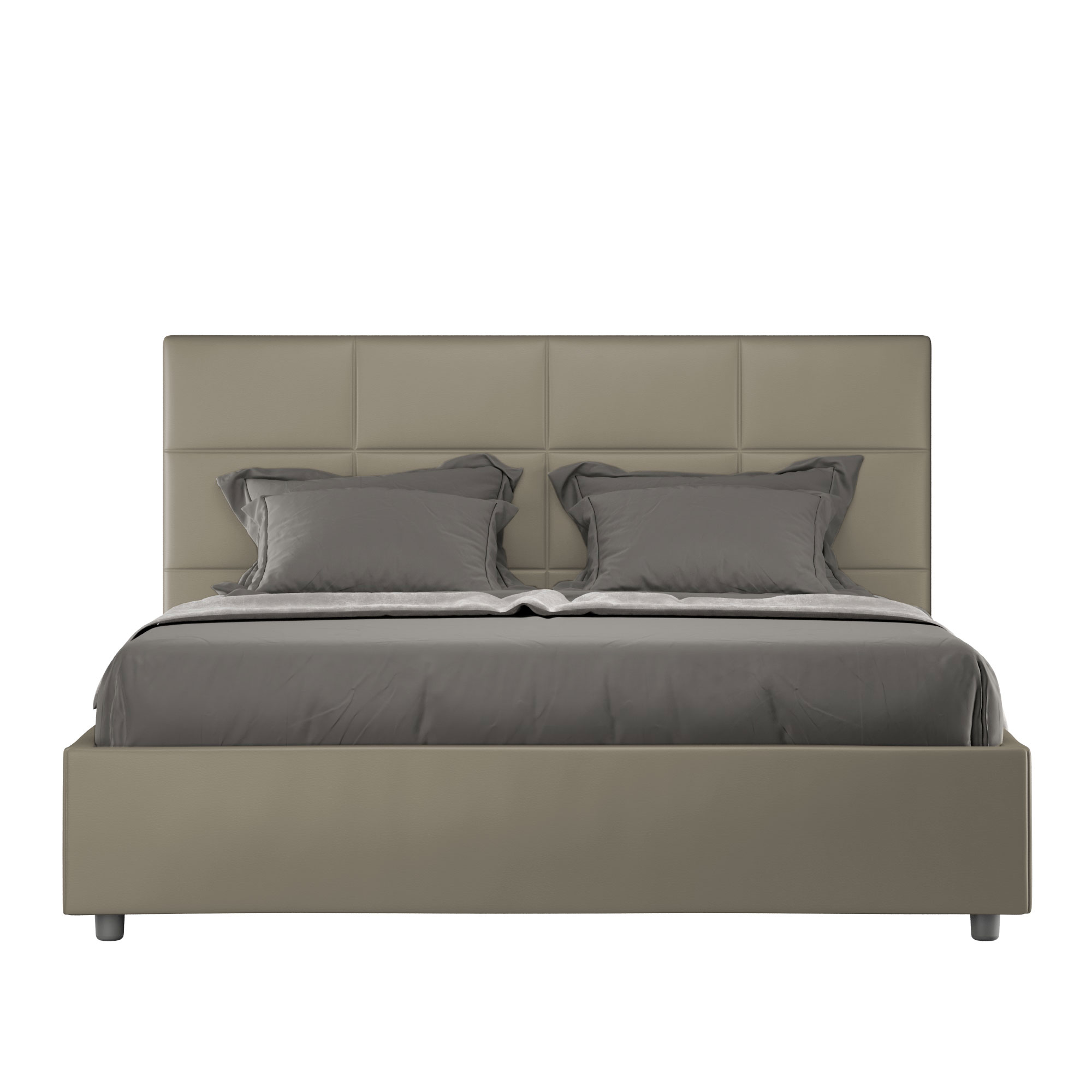 Lit Double Avec Sommier Rembourré 140x200 Similicuir Cappuccino Mika