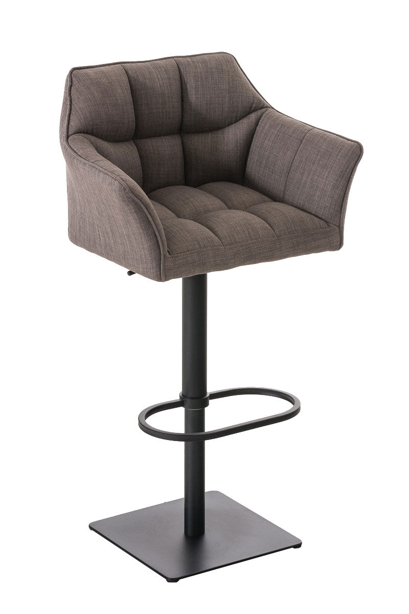 Tabouret De Bar Chaise Haute De Comptoir Couture Carrées Assise En Tissu Gris Cadre 10_0004696